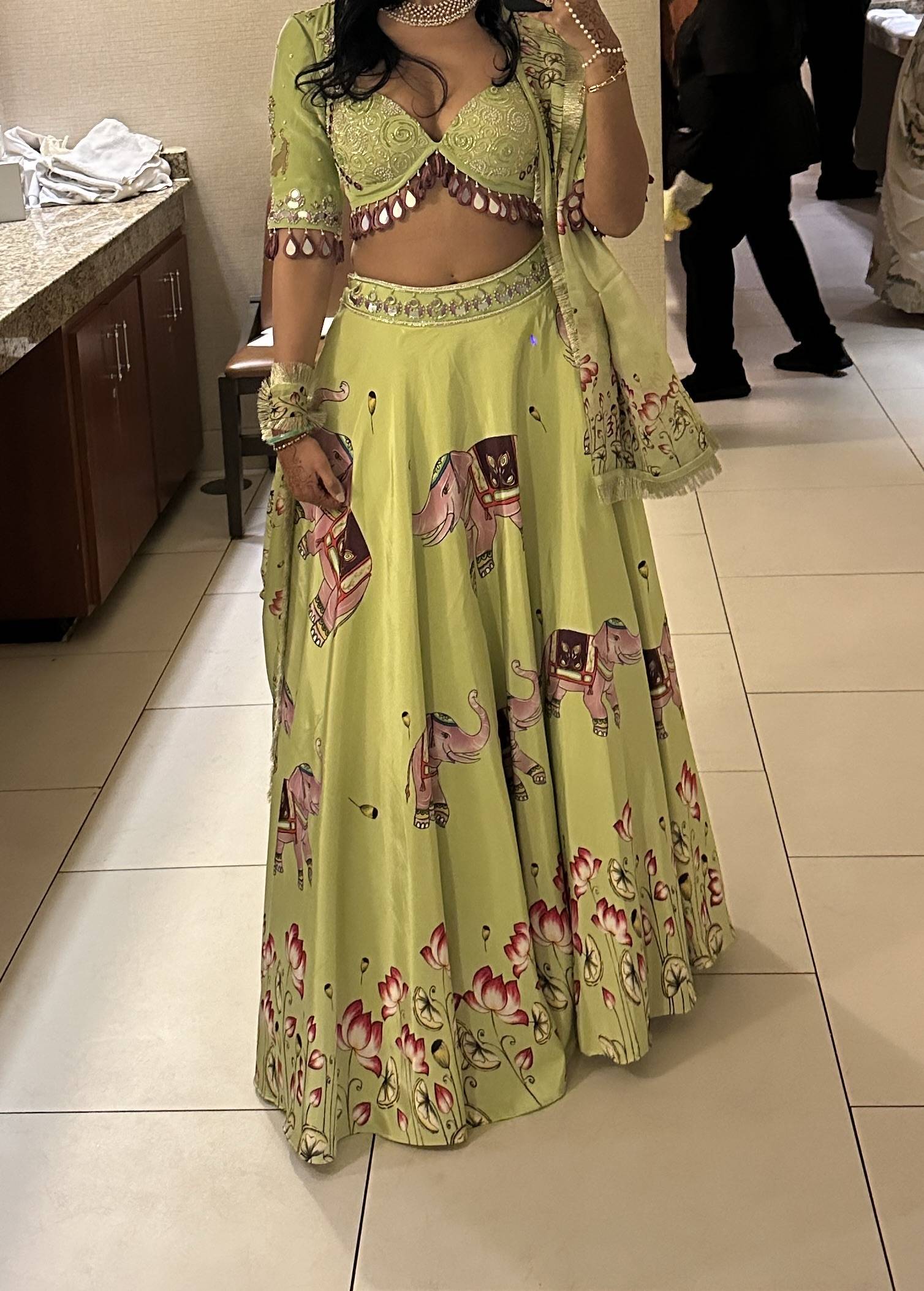 Green Mirrorwork Lehenga Set Image - 7