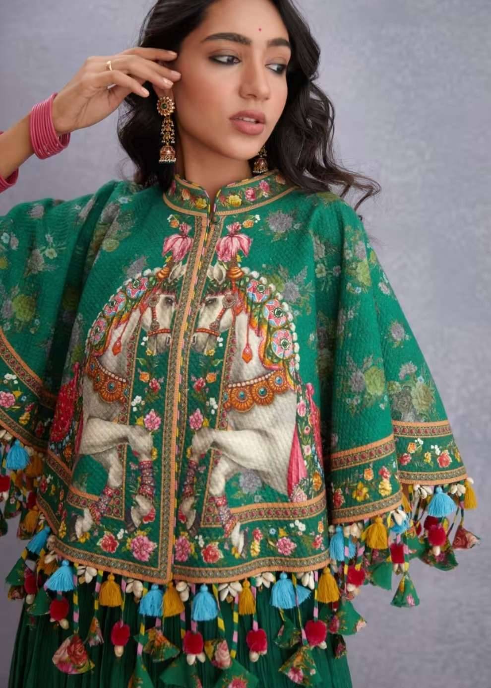 Green Baluchi Cape Set Image - 3