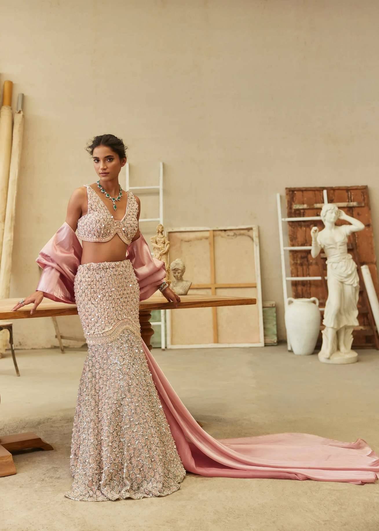 Celestial Pink Mermaid Lehenga Image - 2
