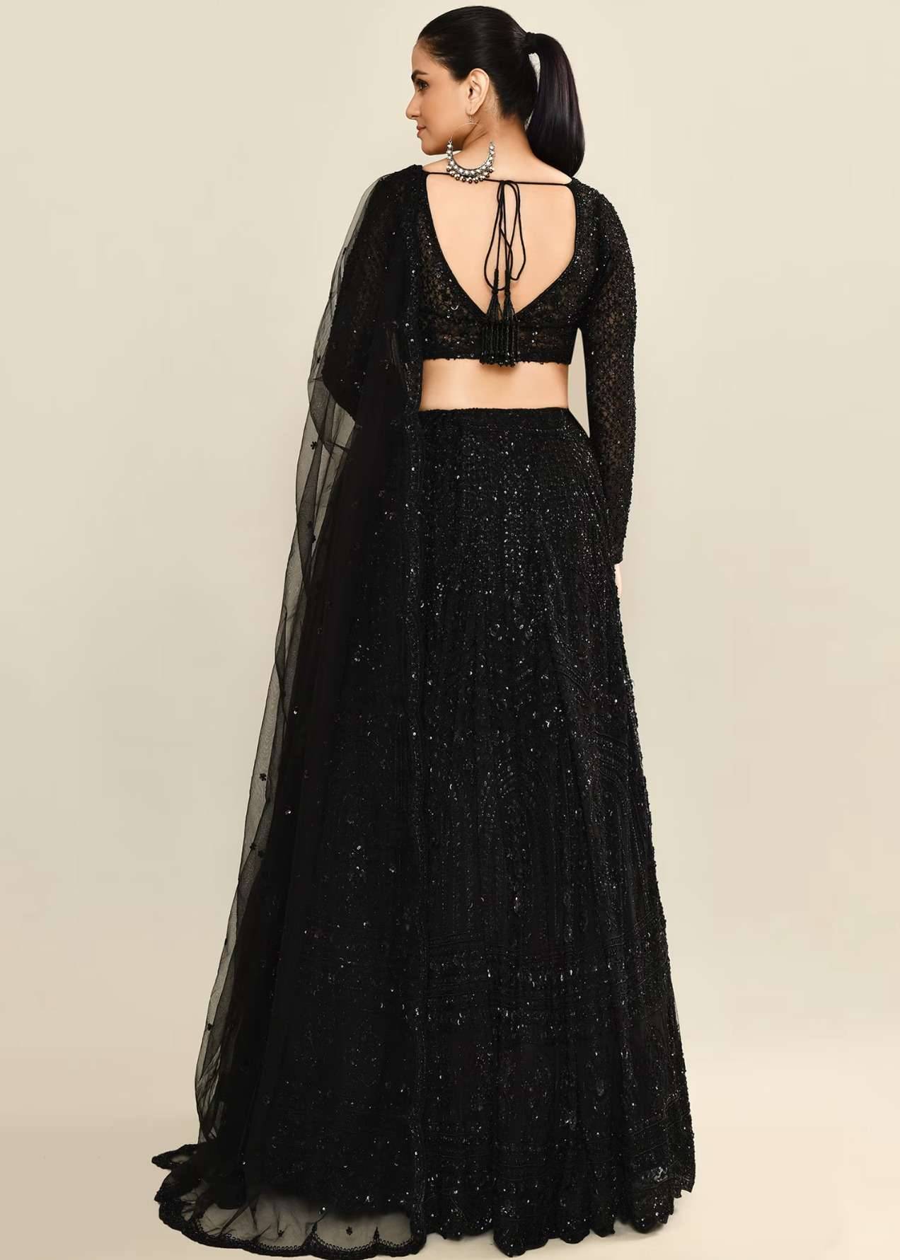 Black Sequin Lehenga Image - 2