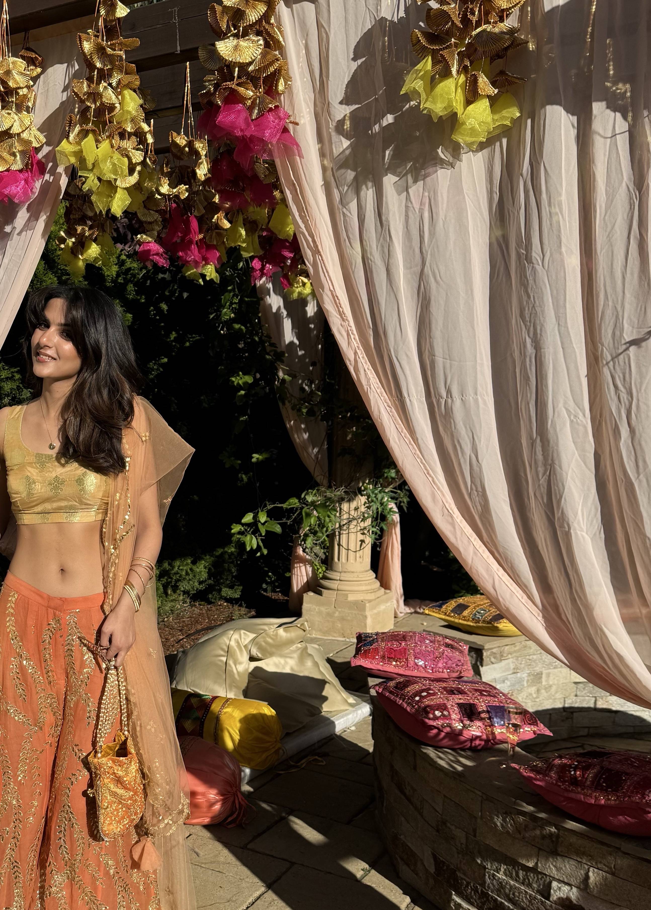 Gold and Orange Sharara Set Image - 3