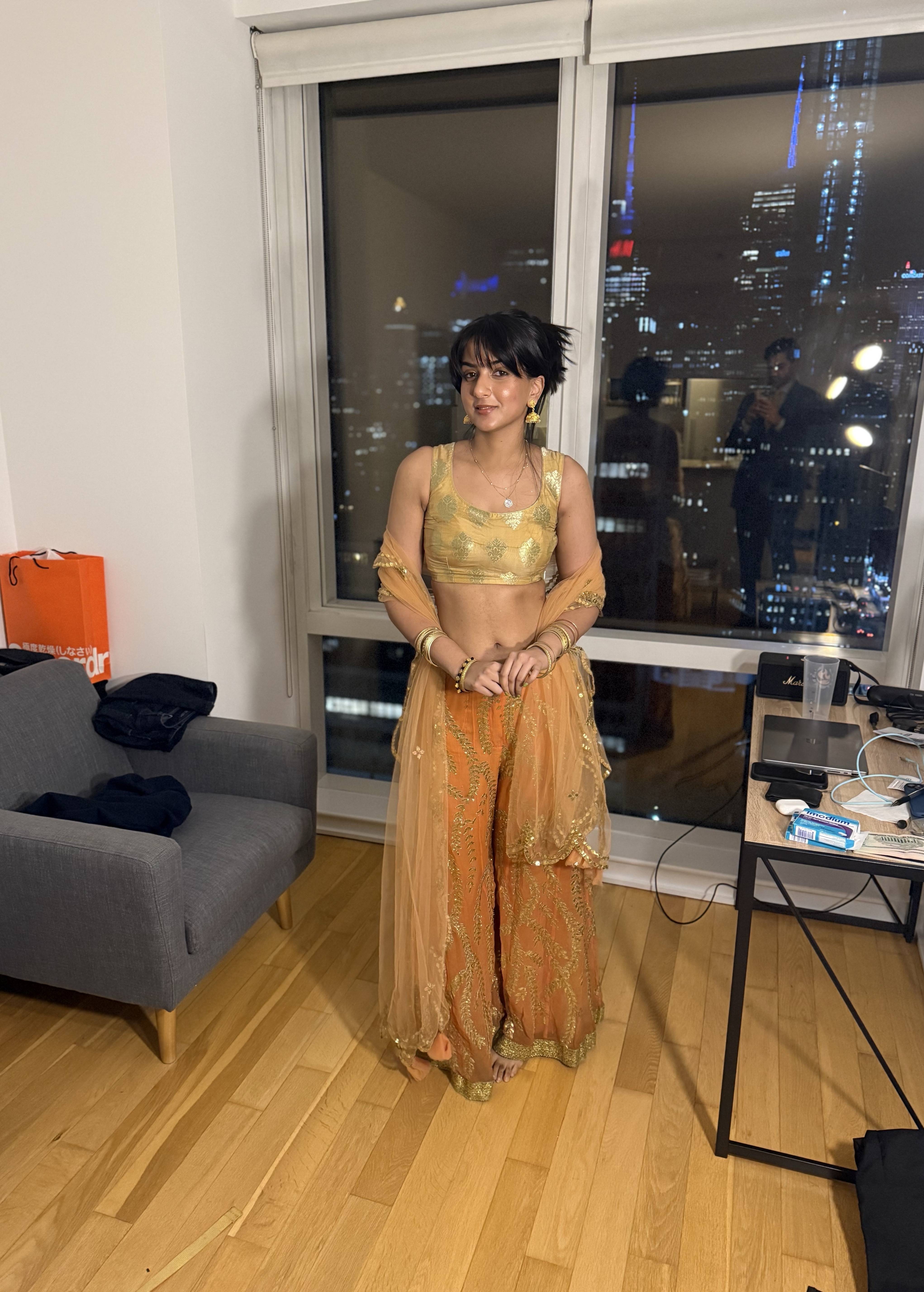 Gold and Orange Sharara Set Image - 5