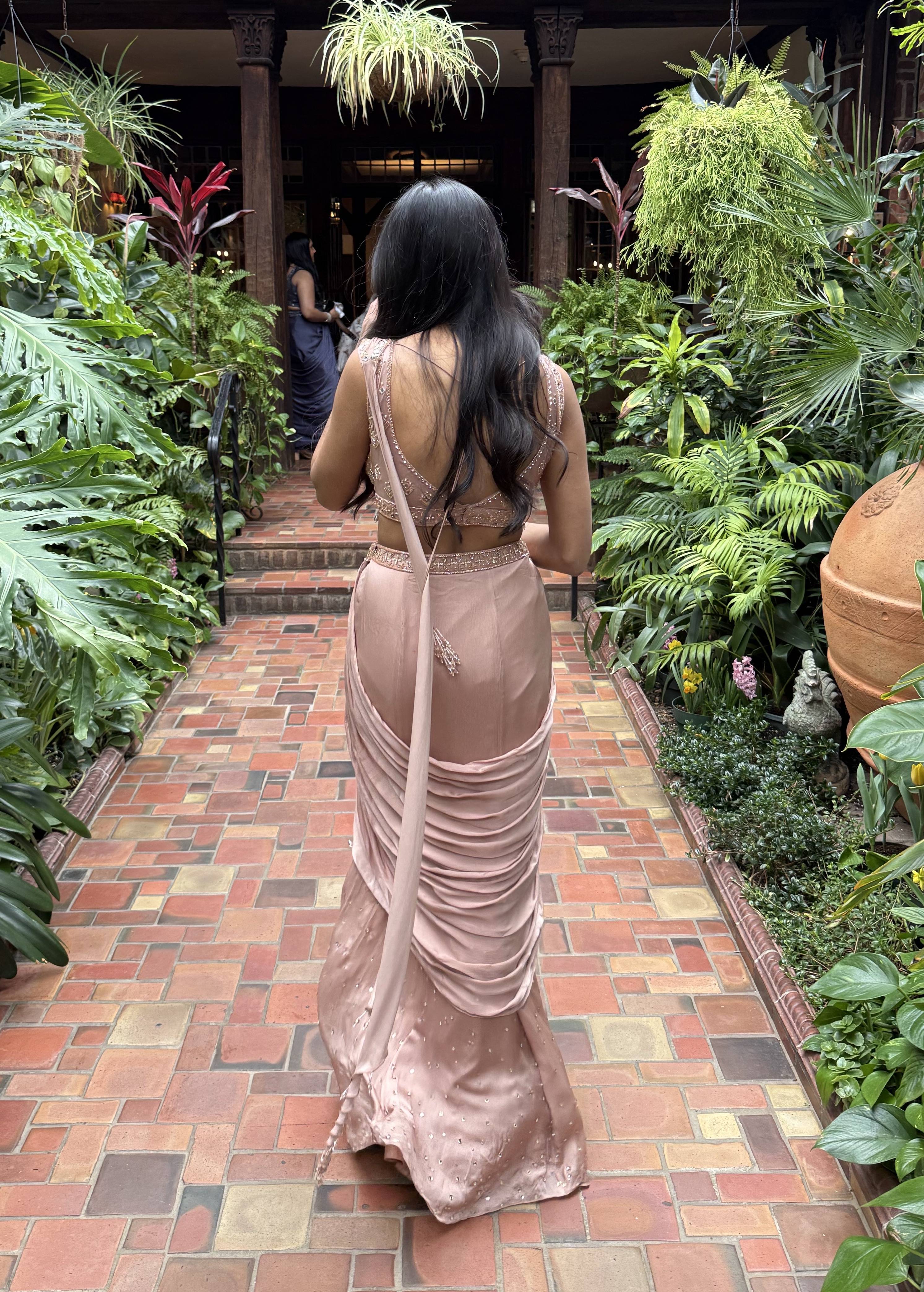 Dusty Pink Pre-Draped Sari Image - 1