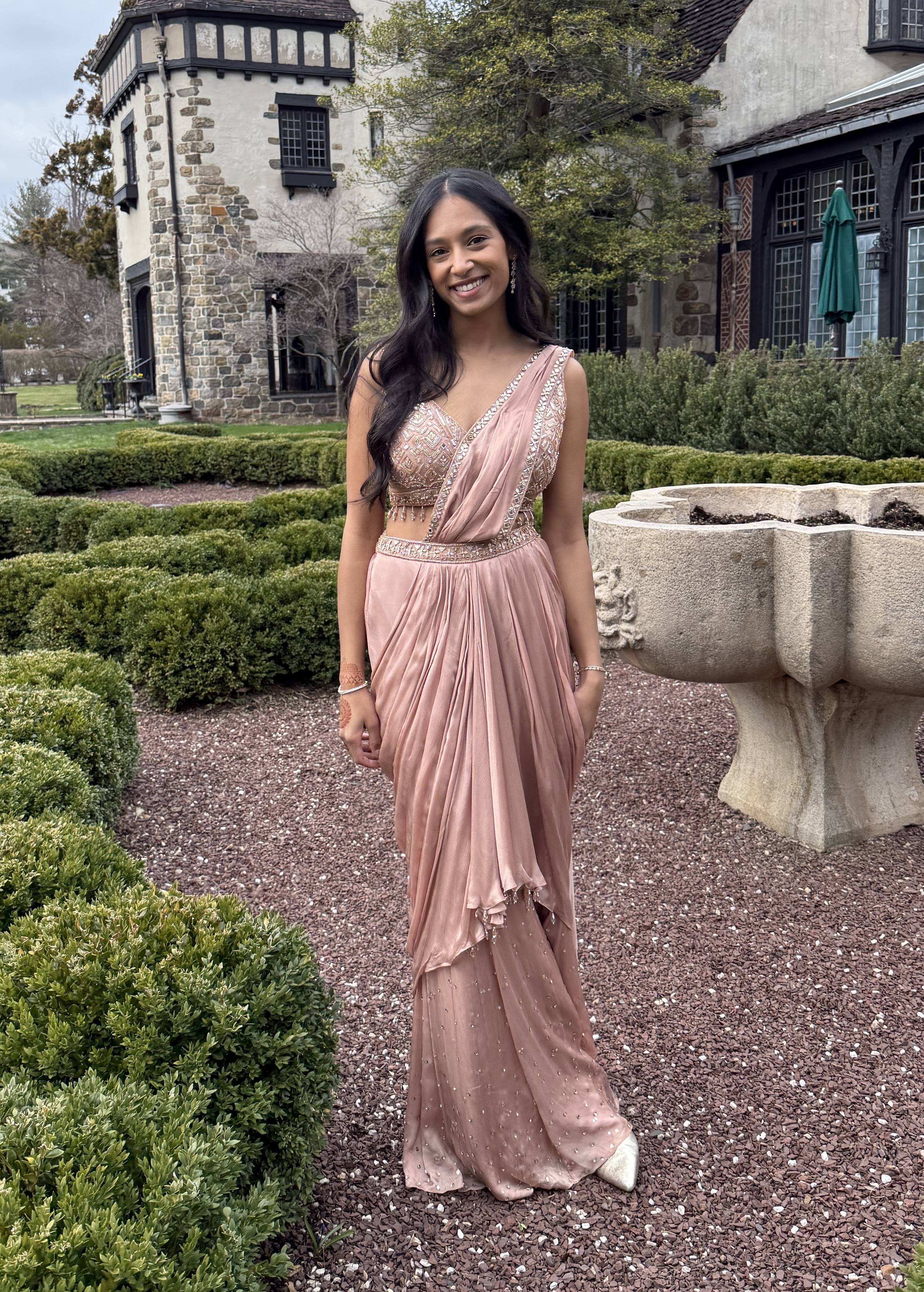 Dusty Pink Pre-Draped Sari Image - 0
