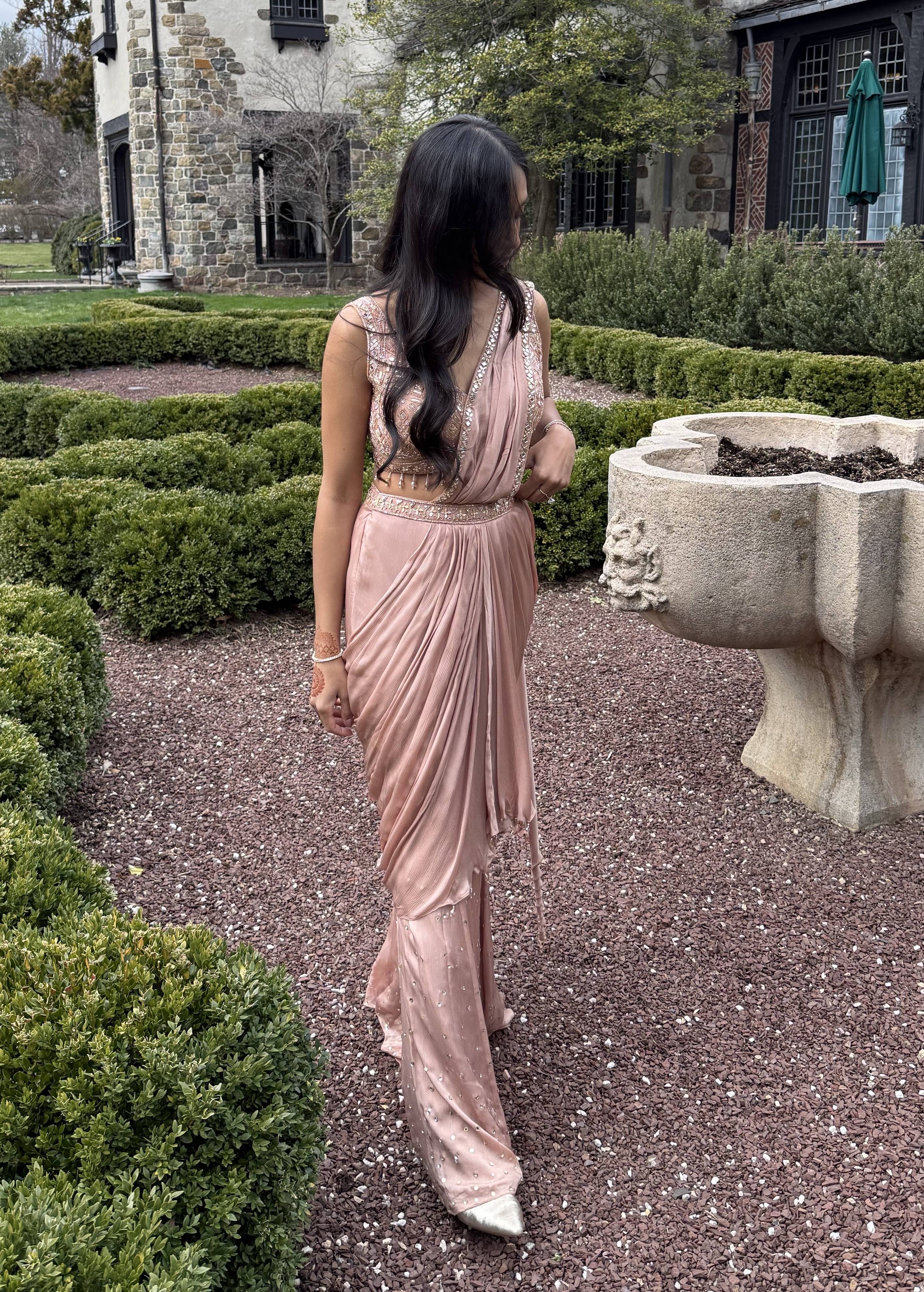 Dusty Pink Pre-Draped Sari Image - 2