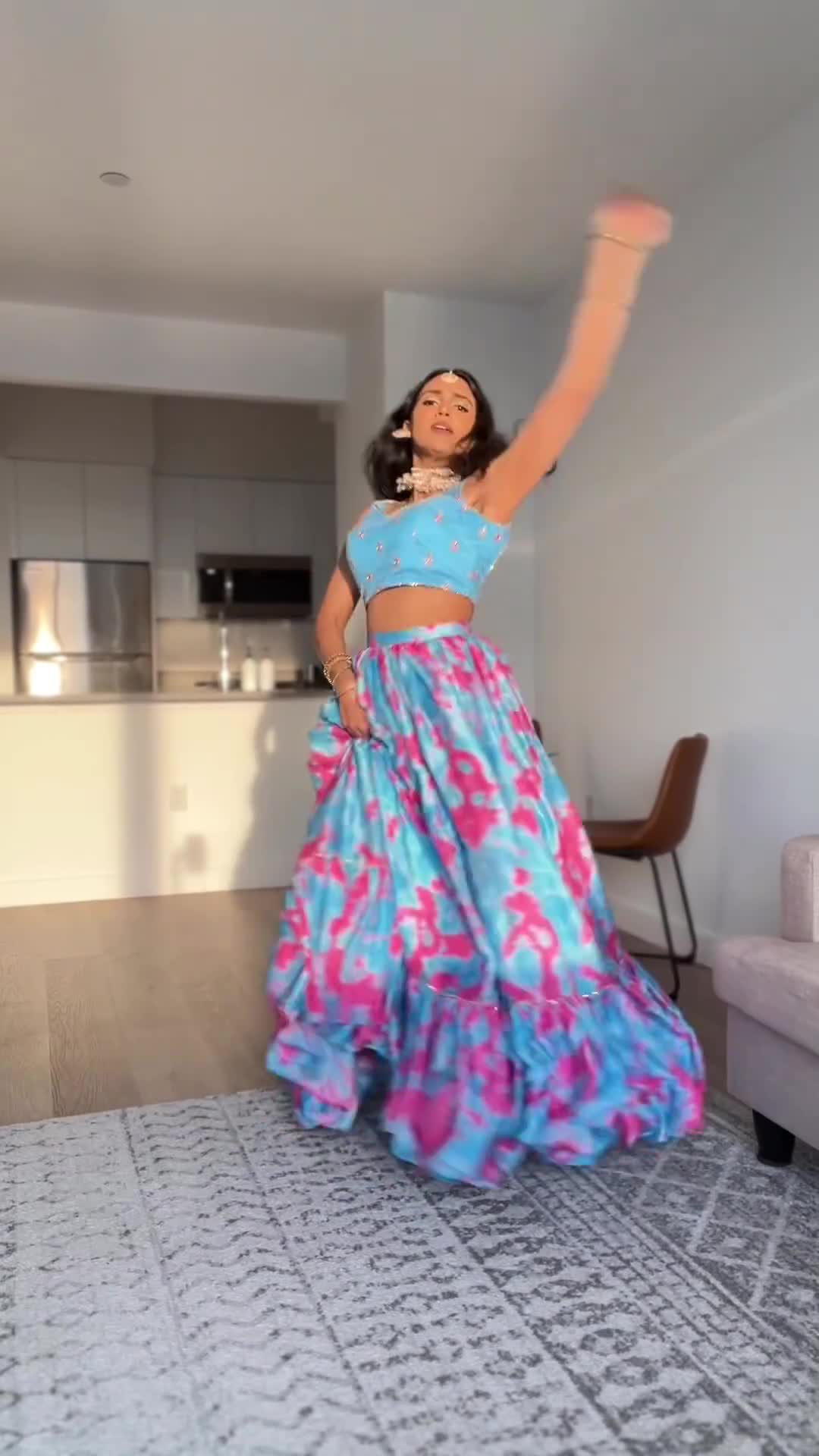 Blue and Pink Tie-Dye Lehenga Image - 1