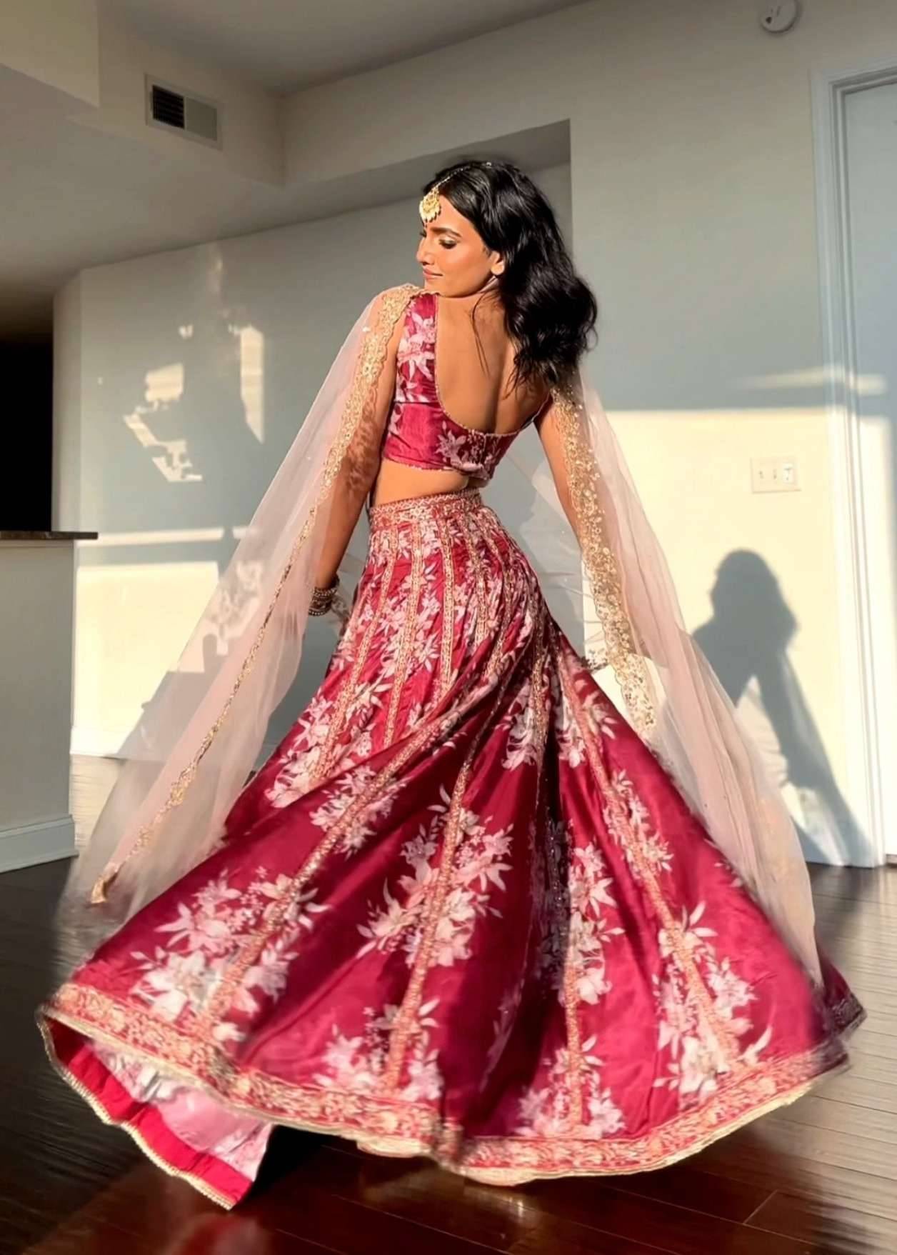 Maroon Floral Lehenga Set Image - 0