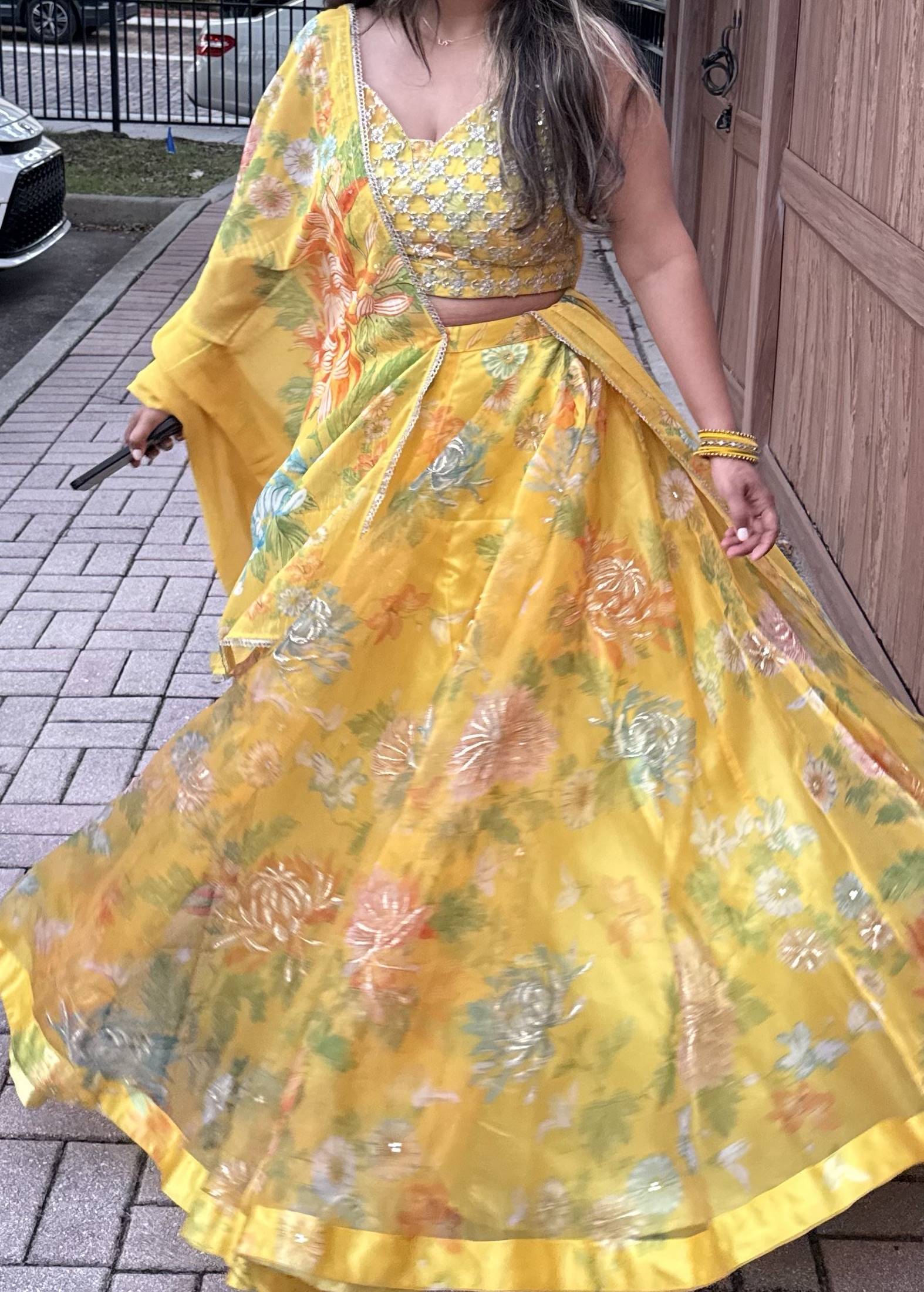 Yellow Floral Lehenga Image - 1