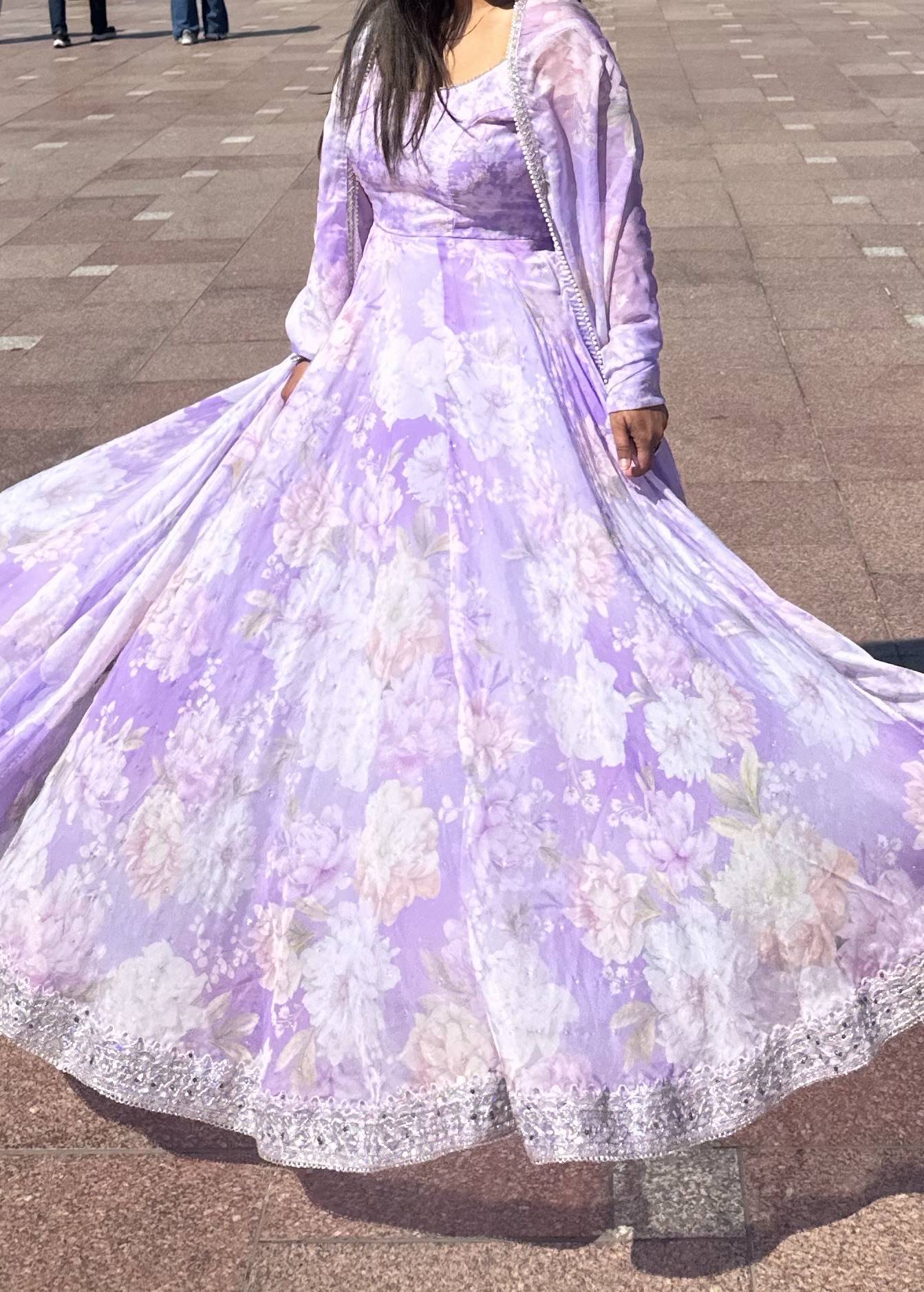 Purple Floral Embellished Anarkali Image - 4