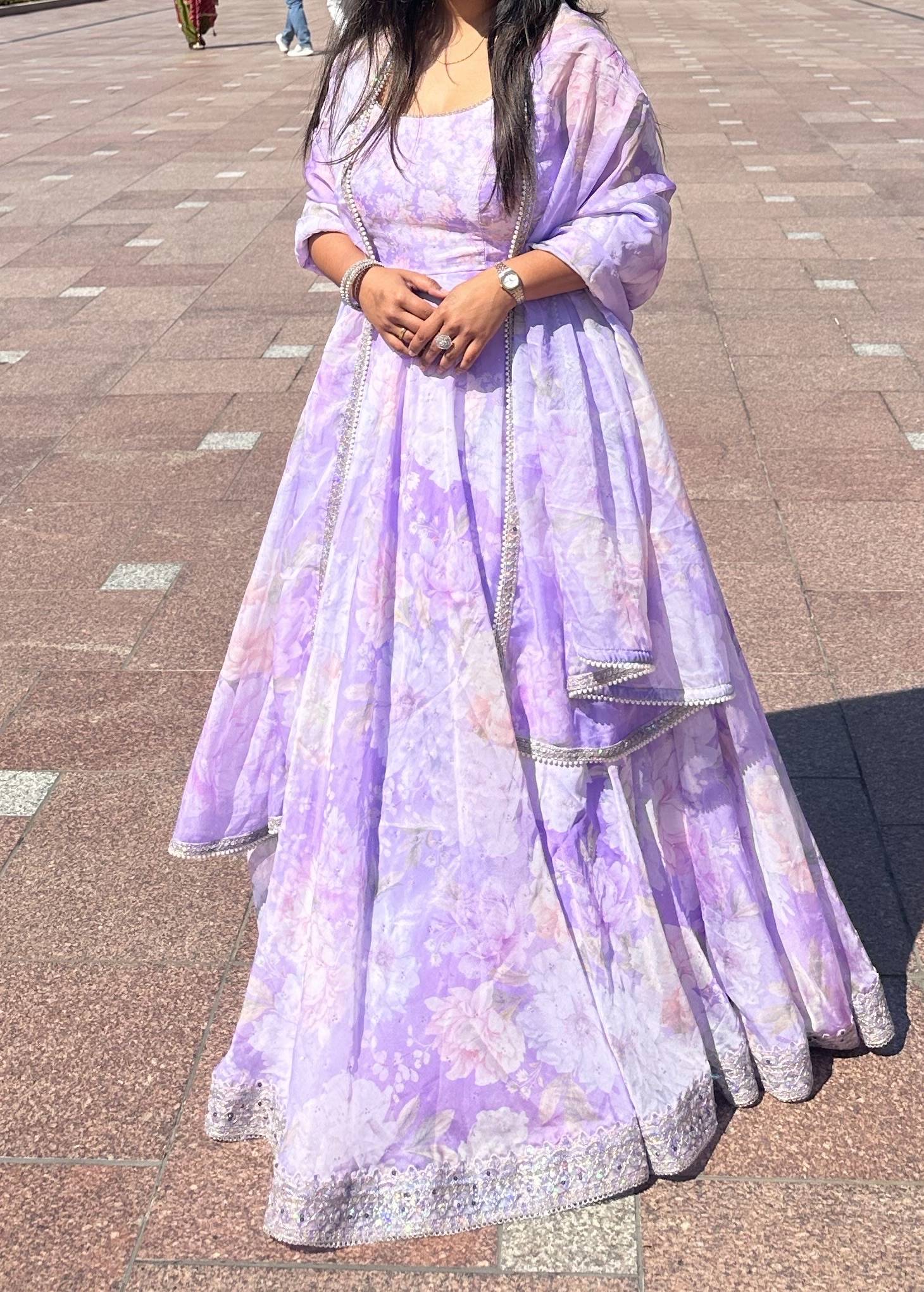 Purple Floral Embellished Anarkali Image - 5