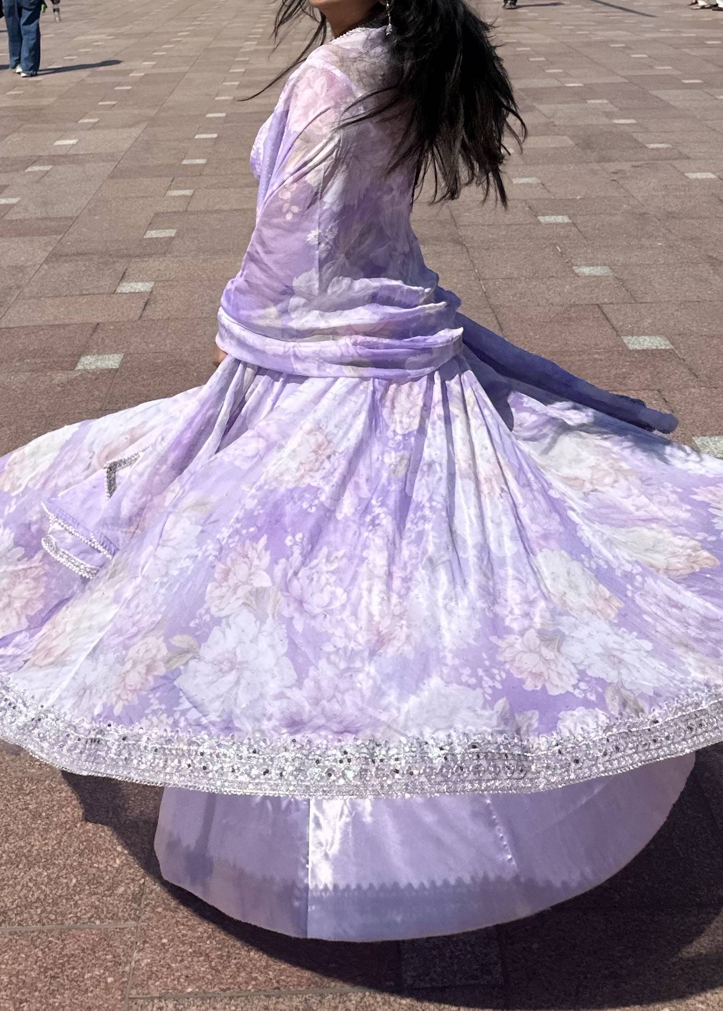 Purple Floral Embellished Anarkali Image - 6