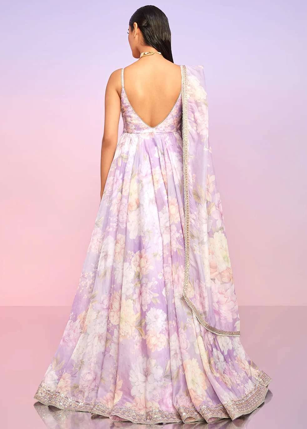 Purple Floral Embellished Anarkali Image - 1