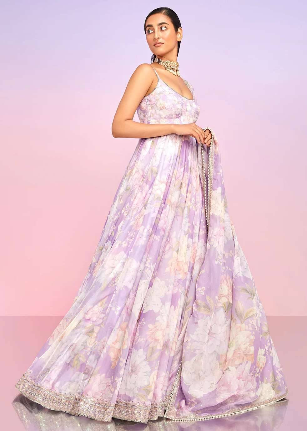 Purple Floral Embellished Anarkali Image - 2
