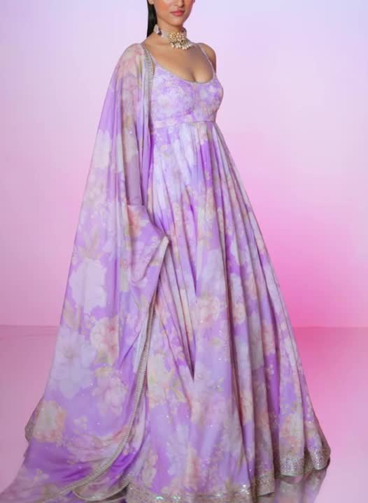 Purple Floral Embellished Anarkali Image - 3