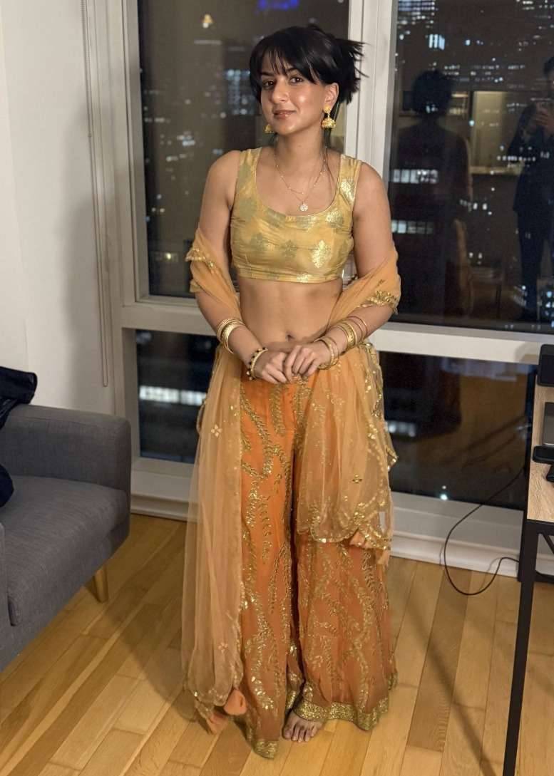 Gold and Orange Sharara Set Image - 2
