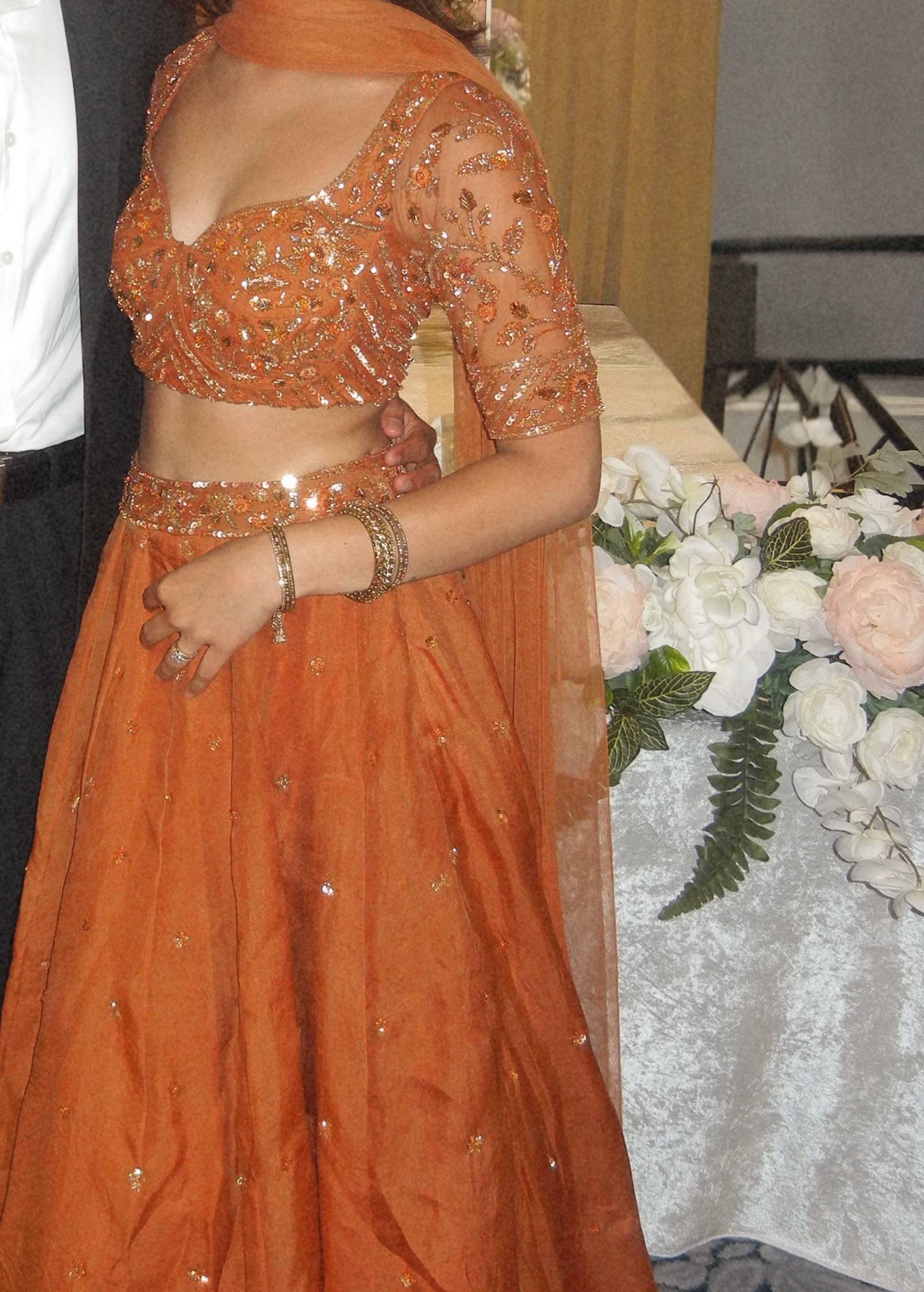 Rust Orange Organza Lehenga Set Image - 1