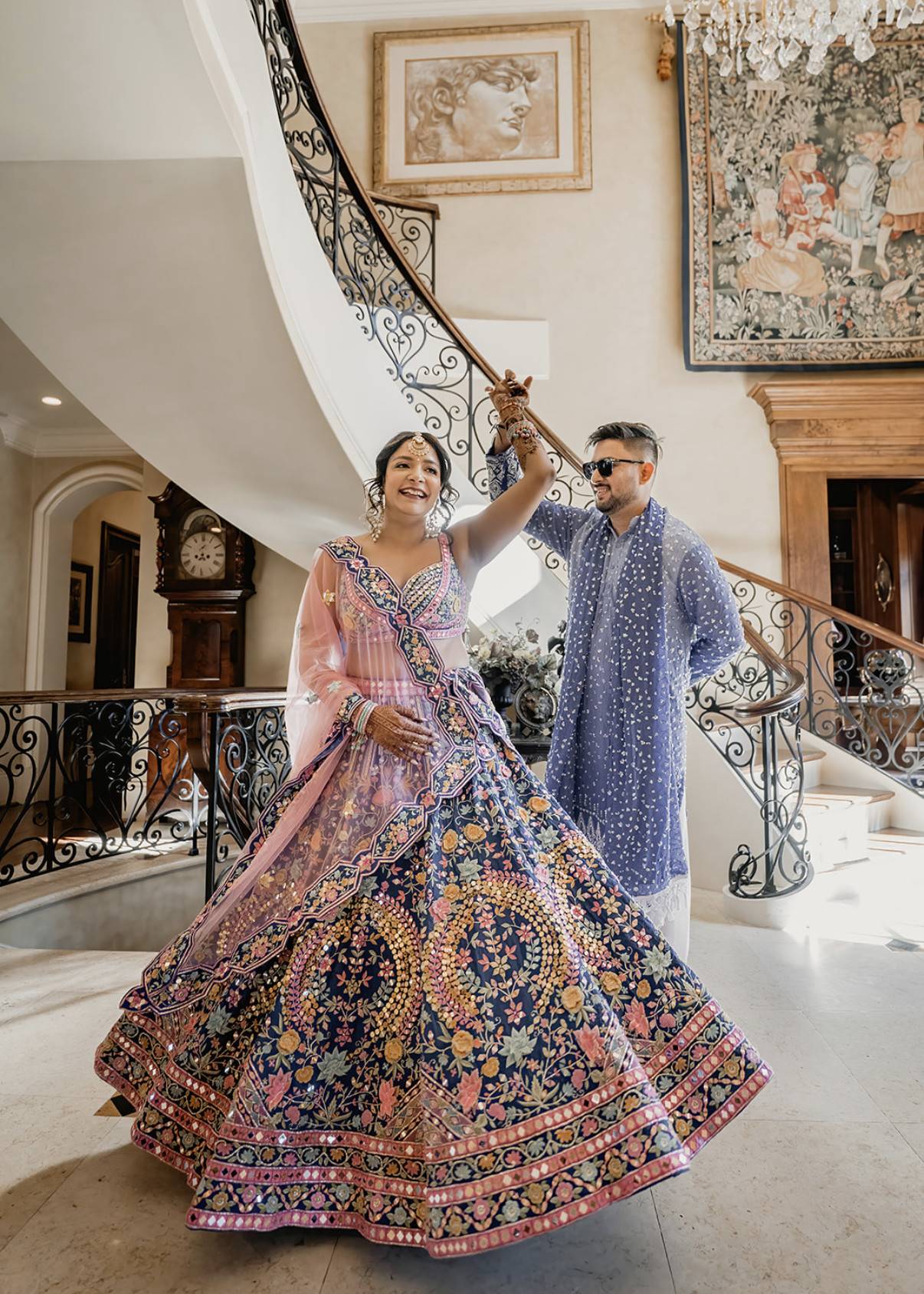 Blue Floral Lehenga Image - 0