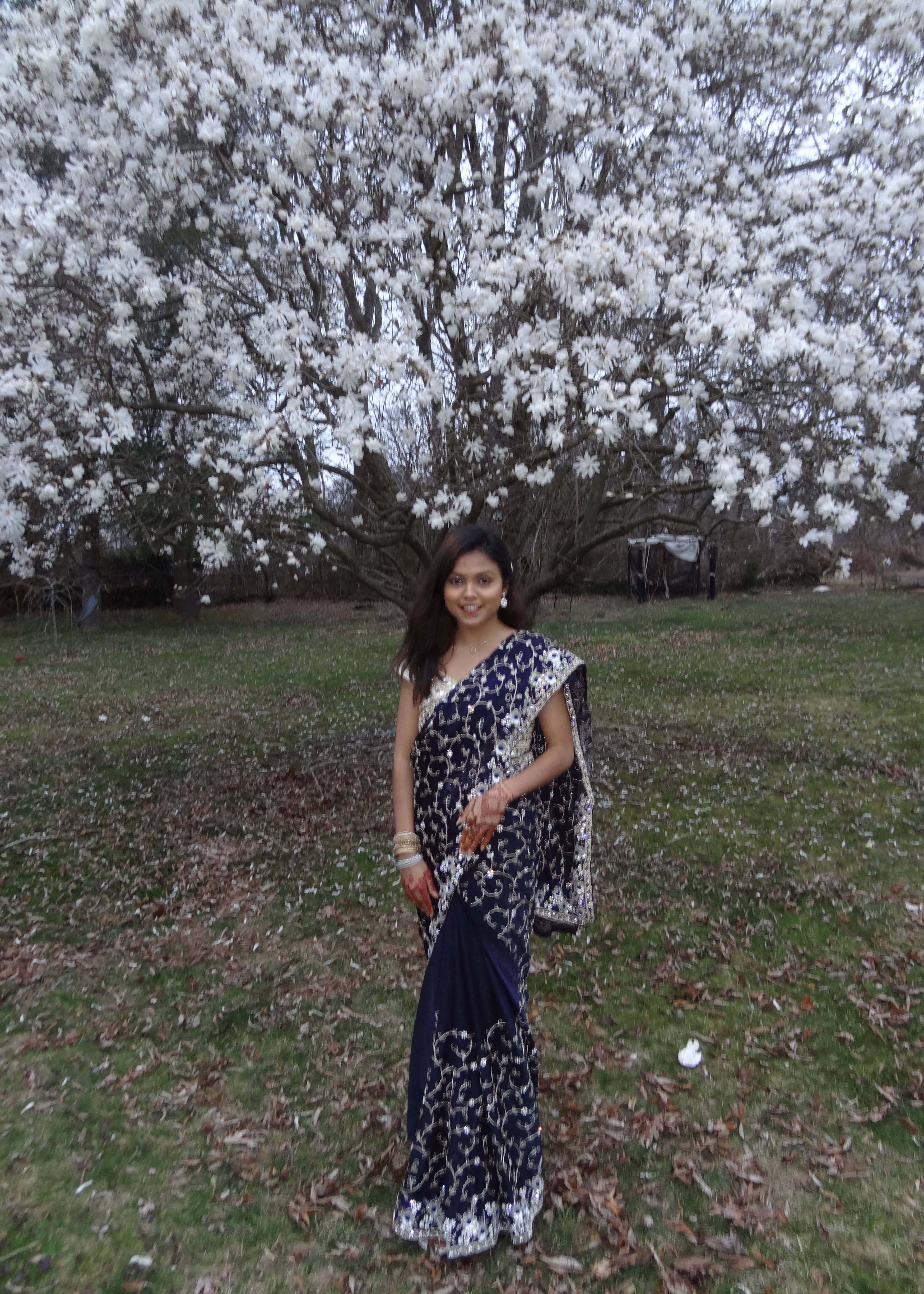 Navy Embellished Sari Image - 1