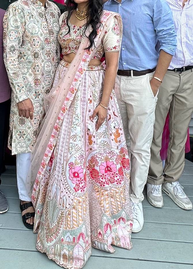 Ivory Floral Embroidered Lehenga Image - 0