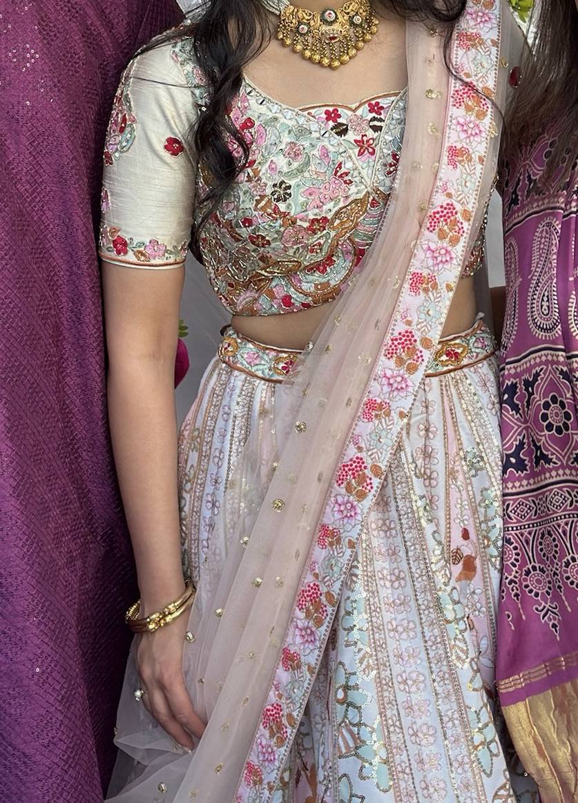 Ivory Floral Embroidered Lehenga Image - 2