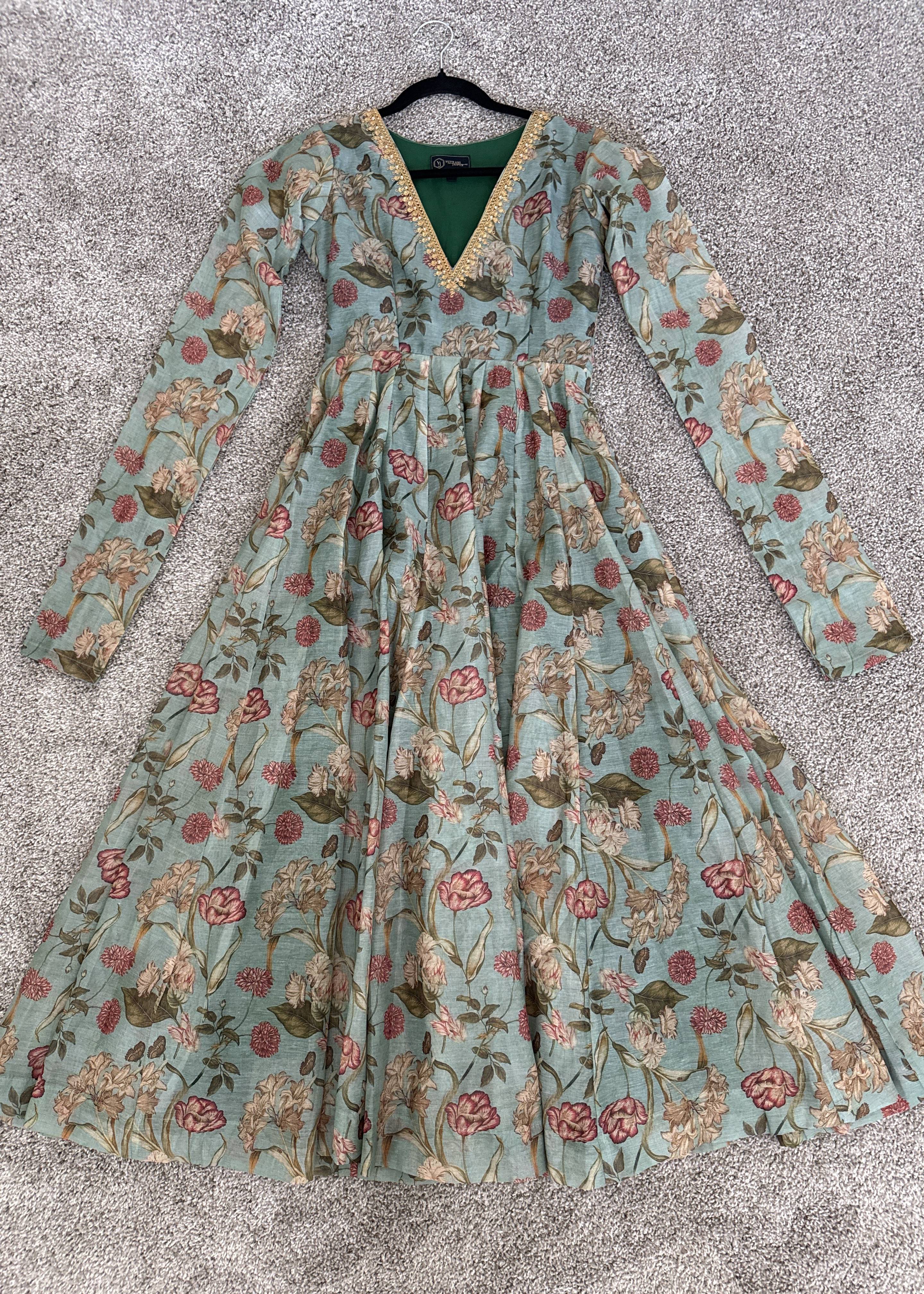 Mint Green Floral Anarkali Image - 0