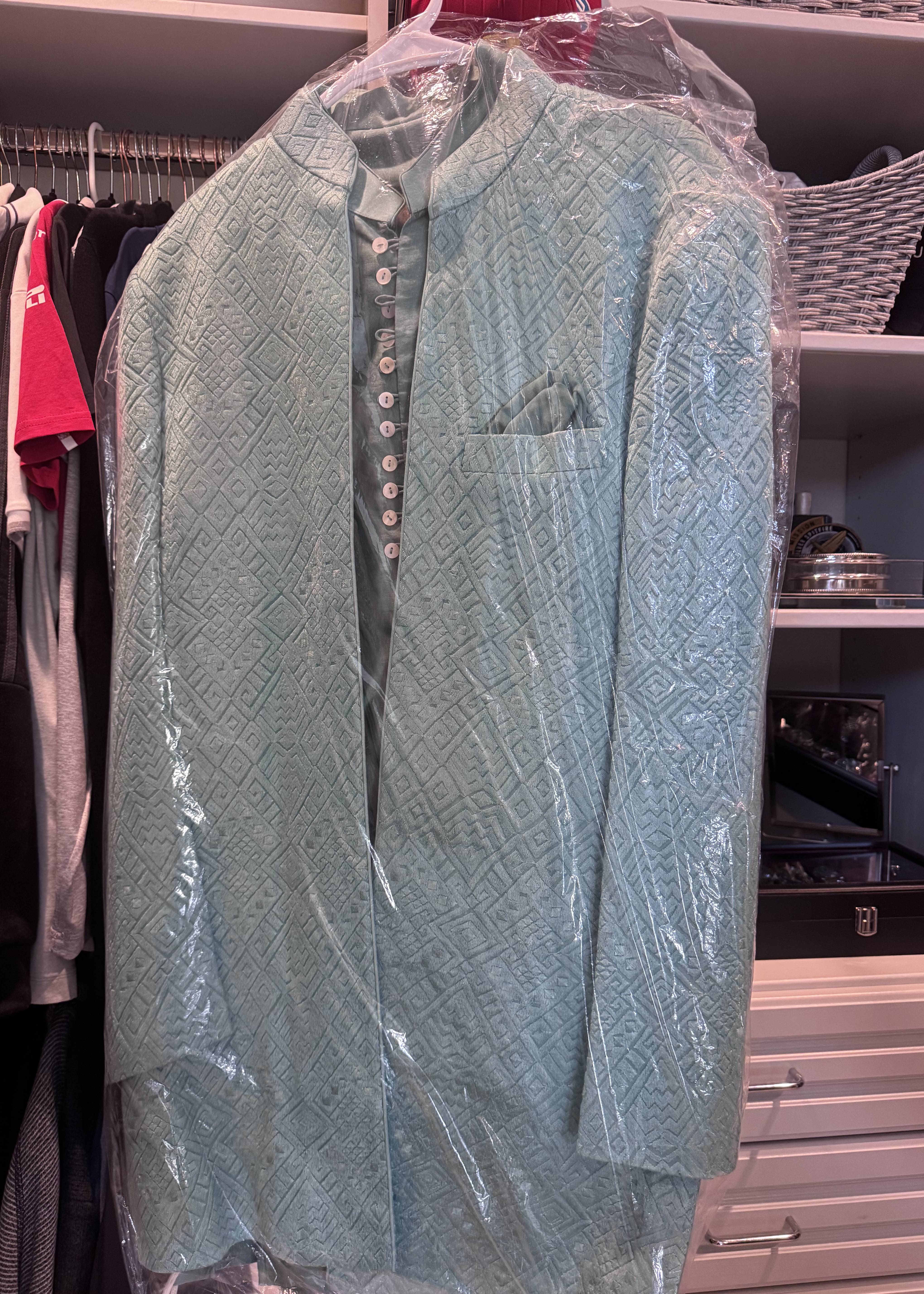 Mint Green Geometric Sherwani Image - 2