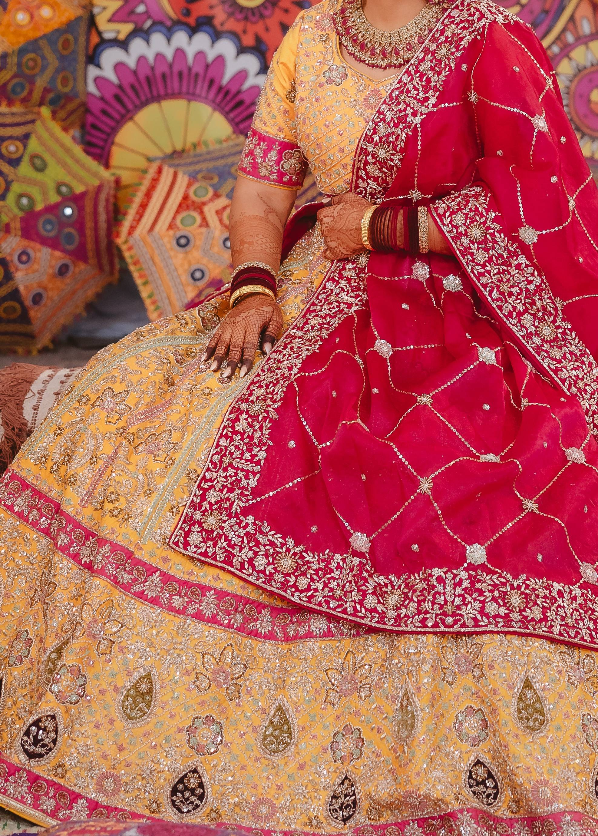 Yellow and Pink Bridal Lehenga Image - 2