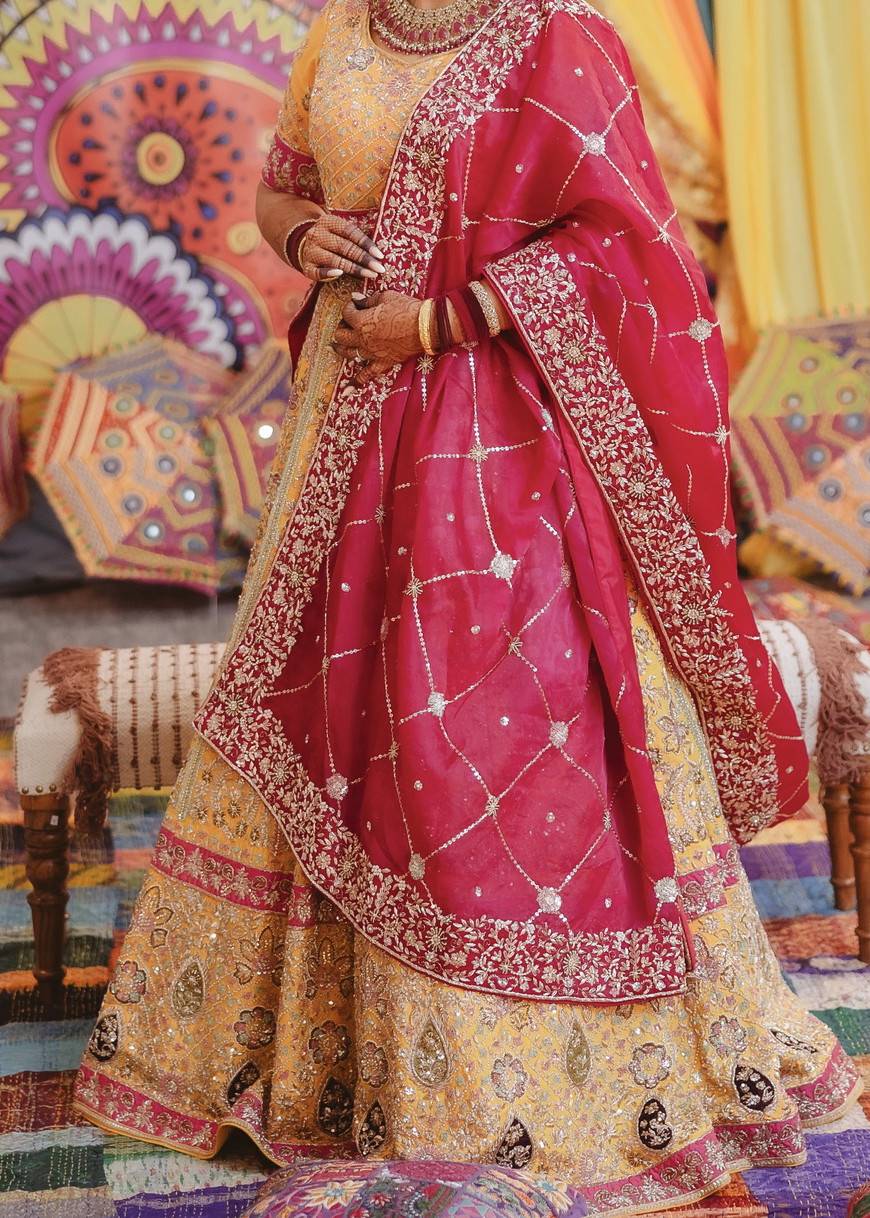 Yellow and Pink Bridal Lehenga Image - 0