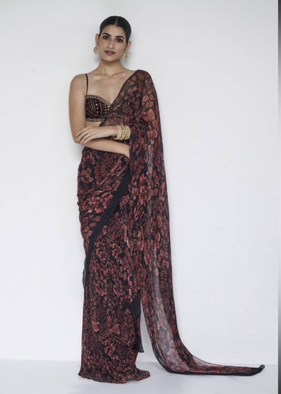 Floral Pre-Draped Sari Image - 0
