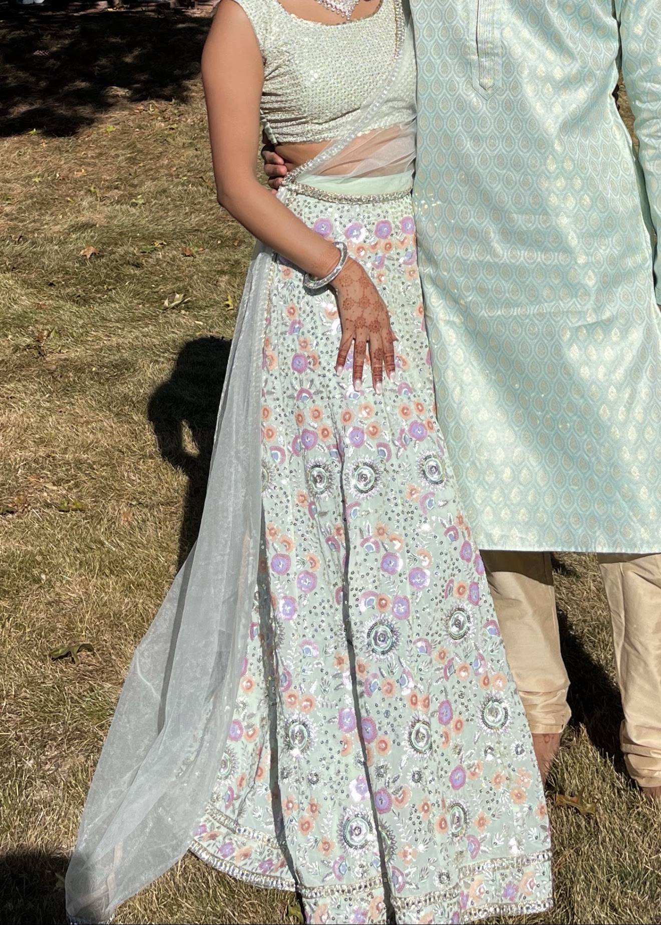 Mint Green Floral Lehenga Image - 0