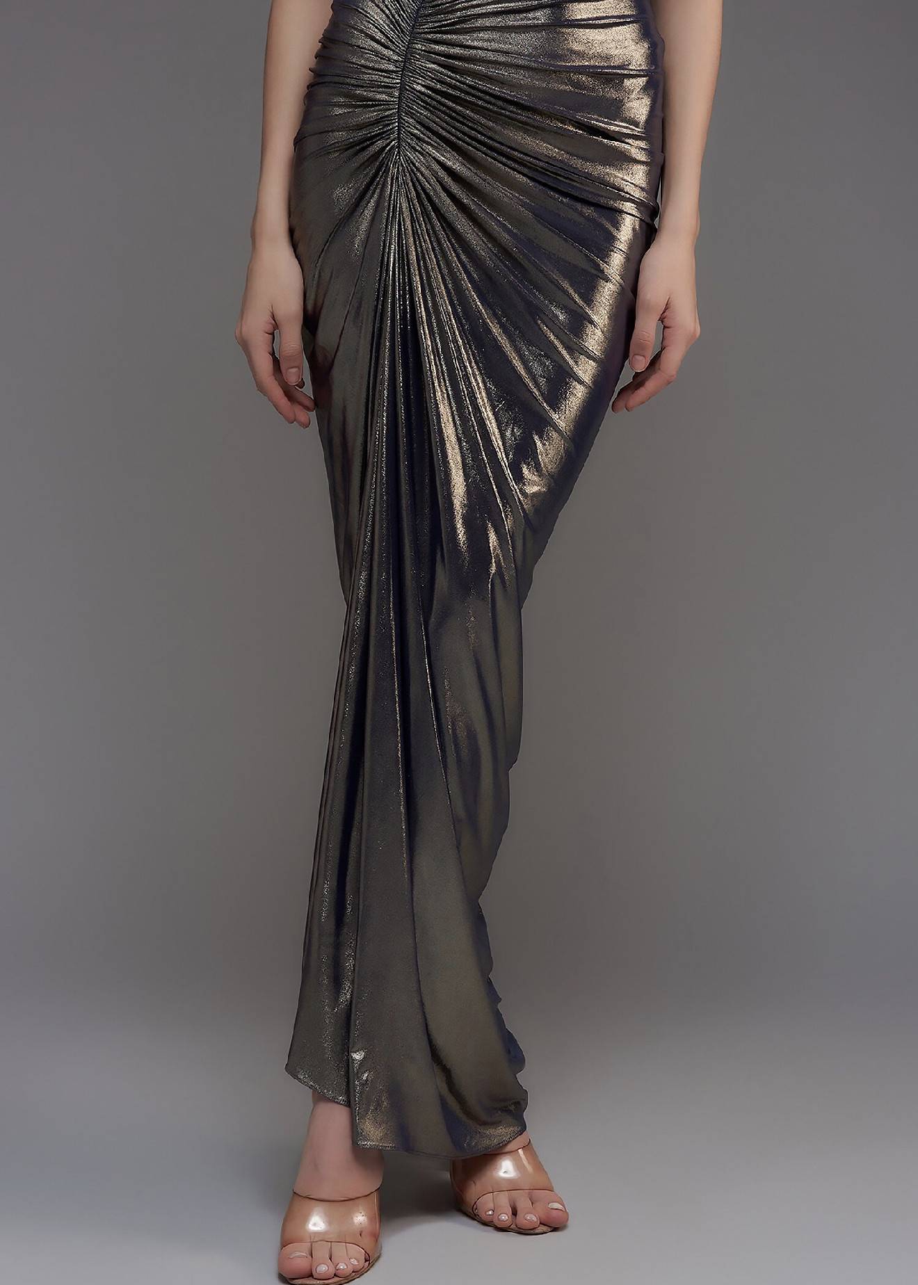 Grey Draped Metallic Skirt Set Image - 4
