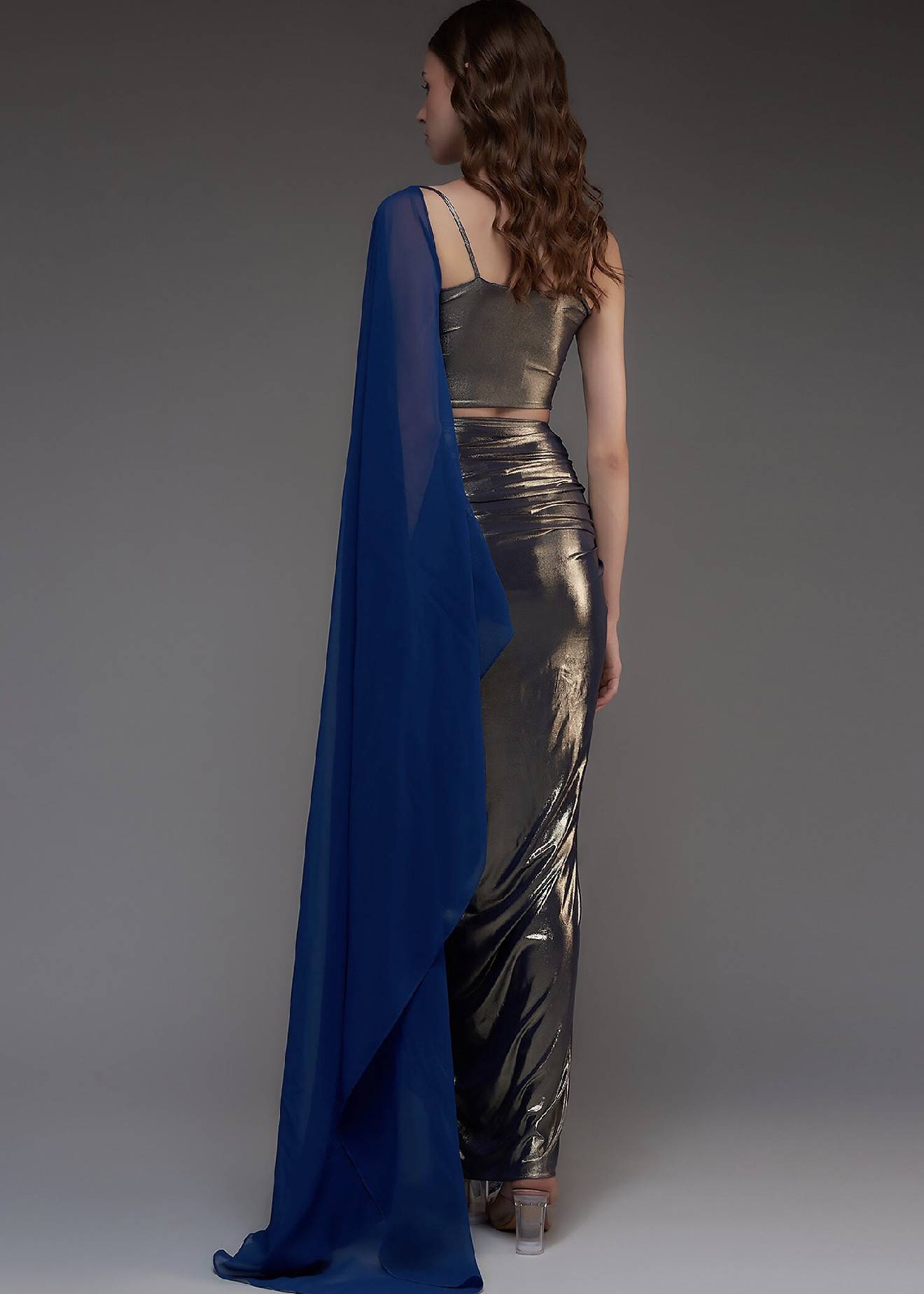 Grey Draped Metallic Skirt Set Image - 1
