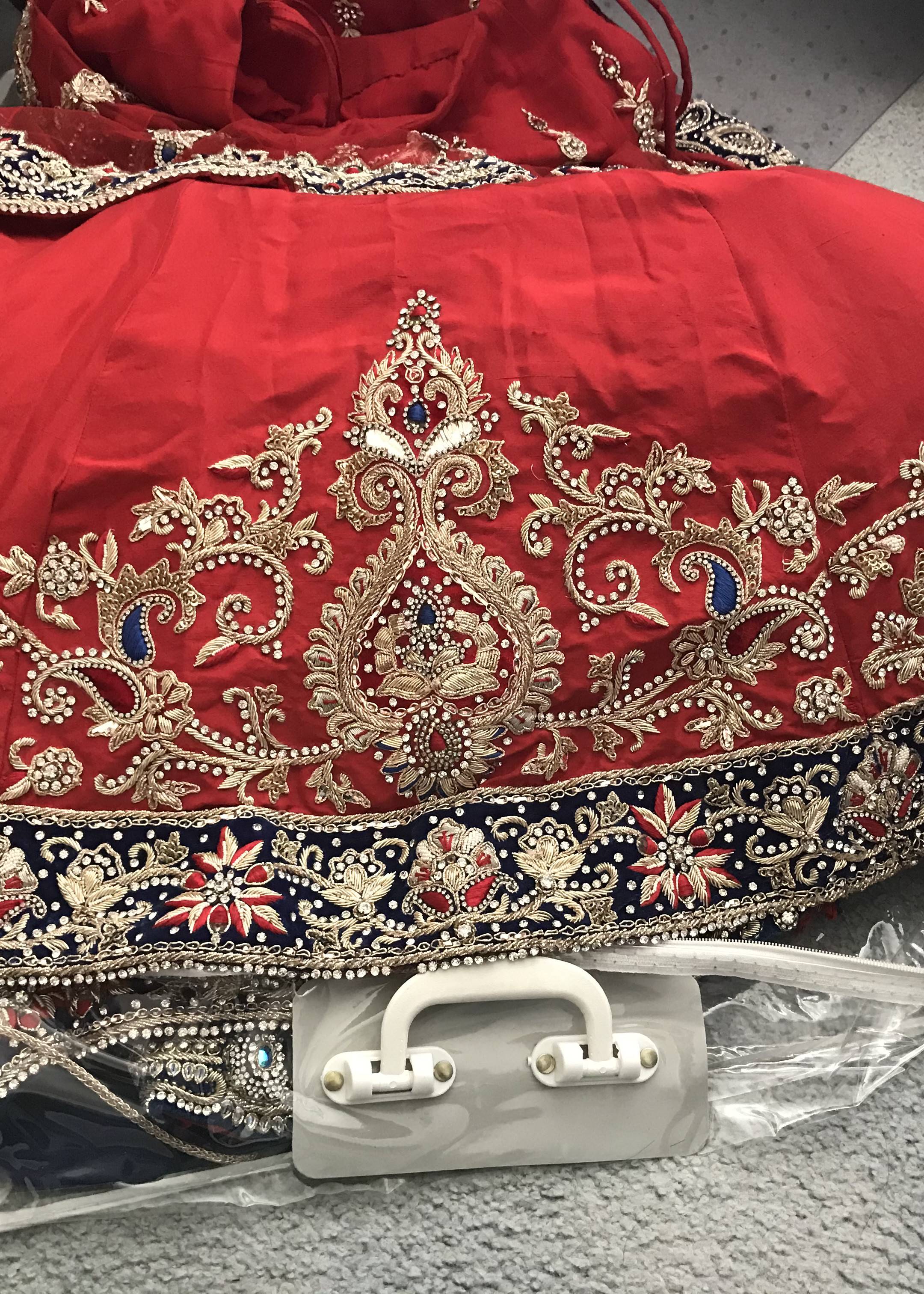 Red Bridal Corset Top Lehenga Image - 6