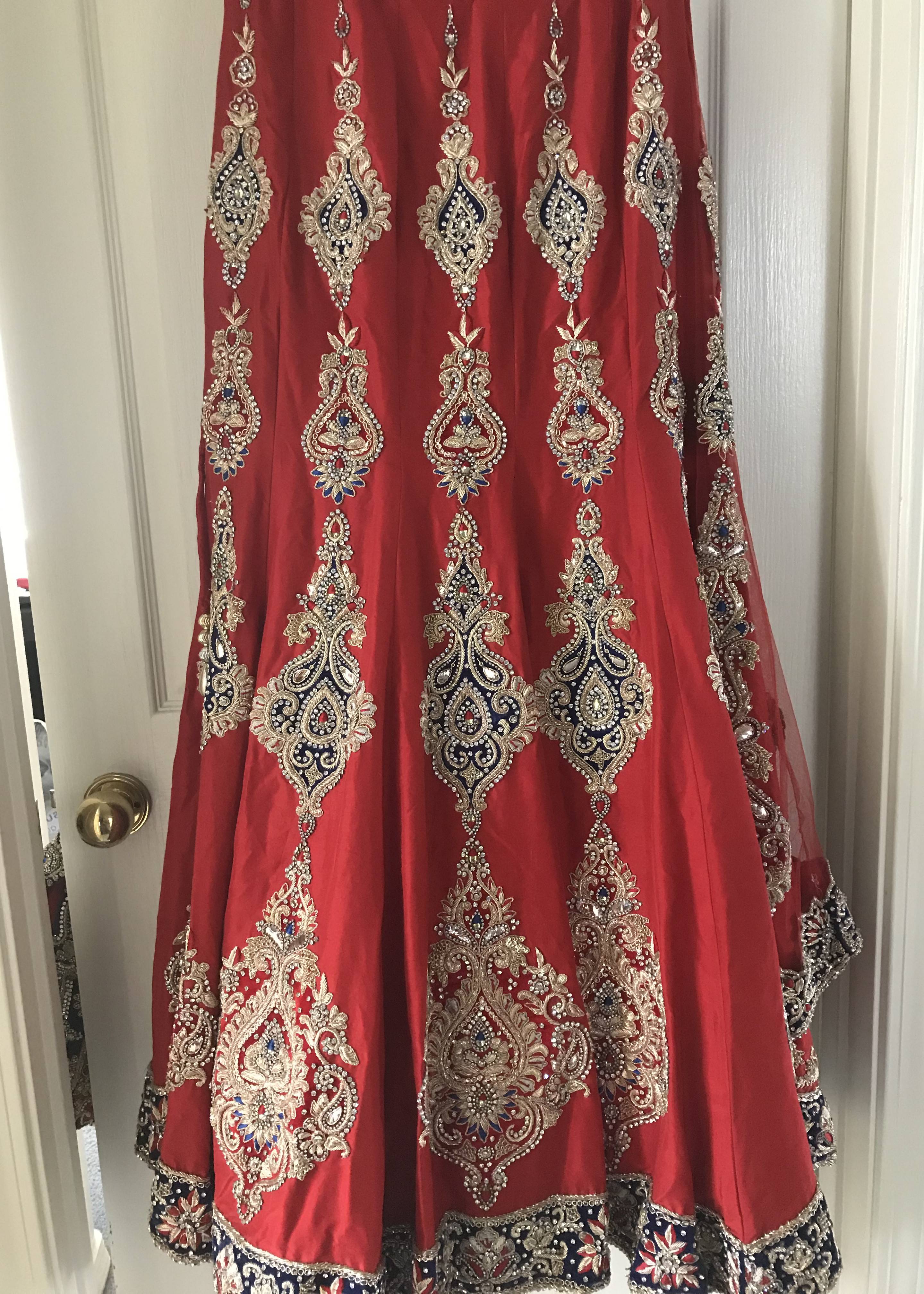 Red Bridal Corset Top Lehenga Image - 3