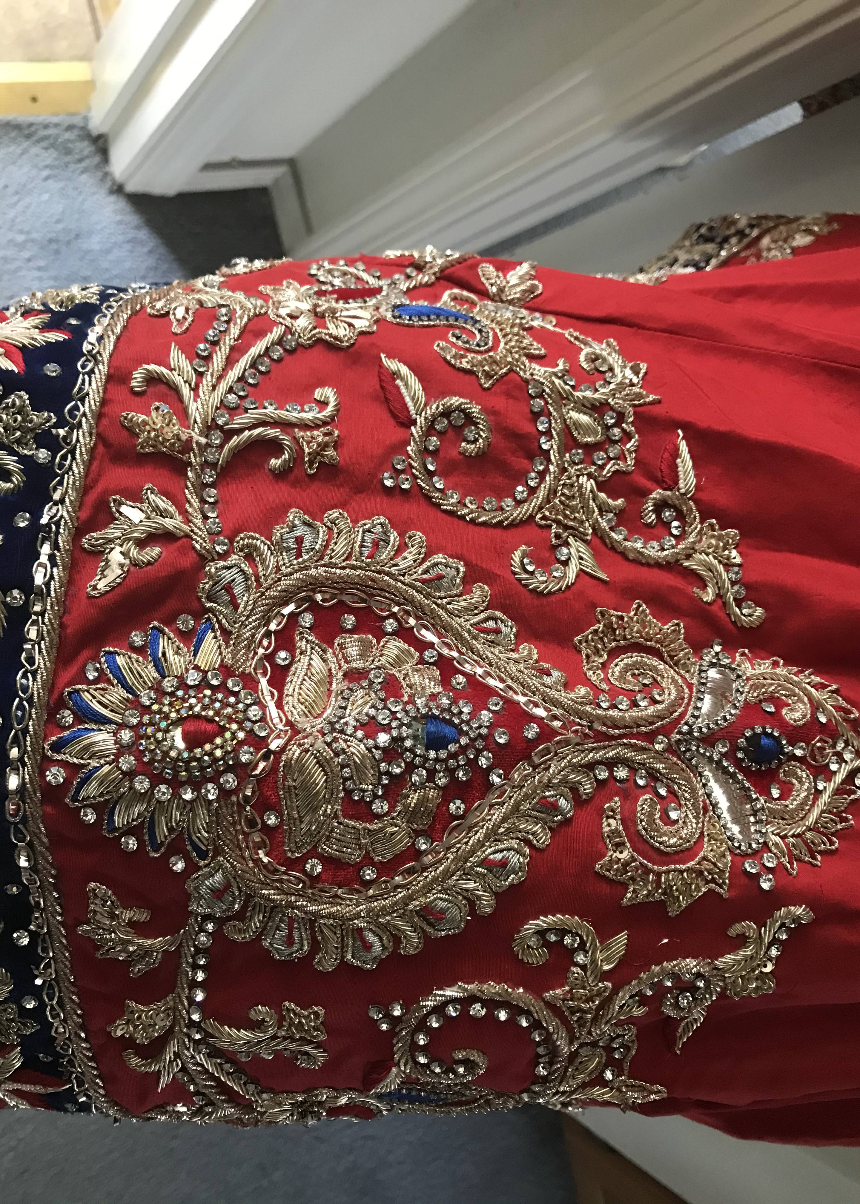 Red Bridal Corset Top Lehenga Image - 4