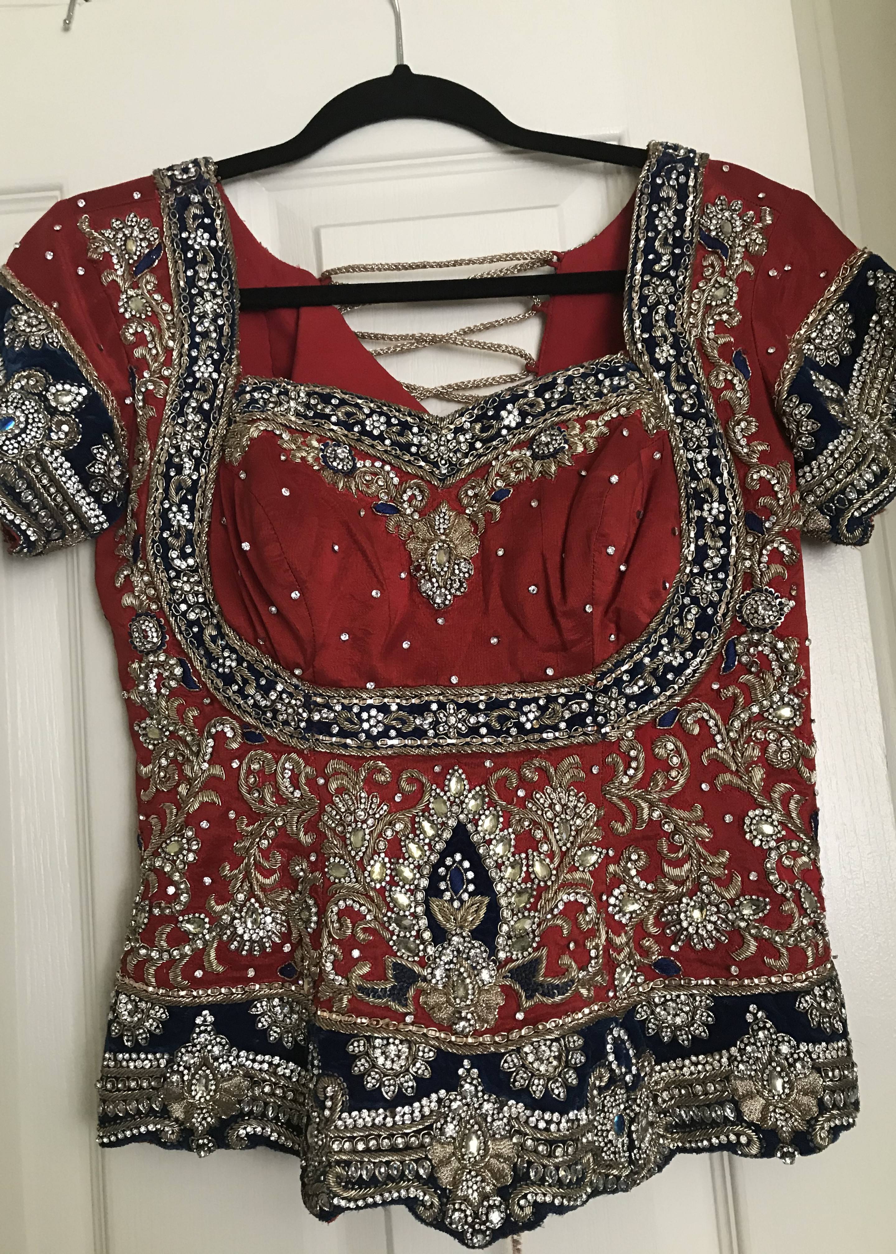 Red Bridal Corset Top Lehenga Image - 0
