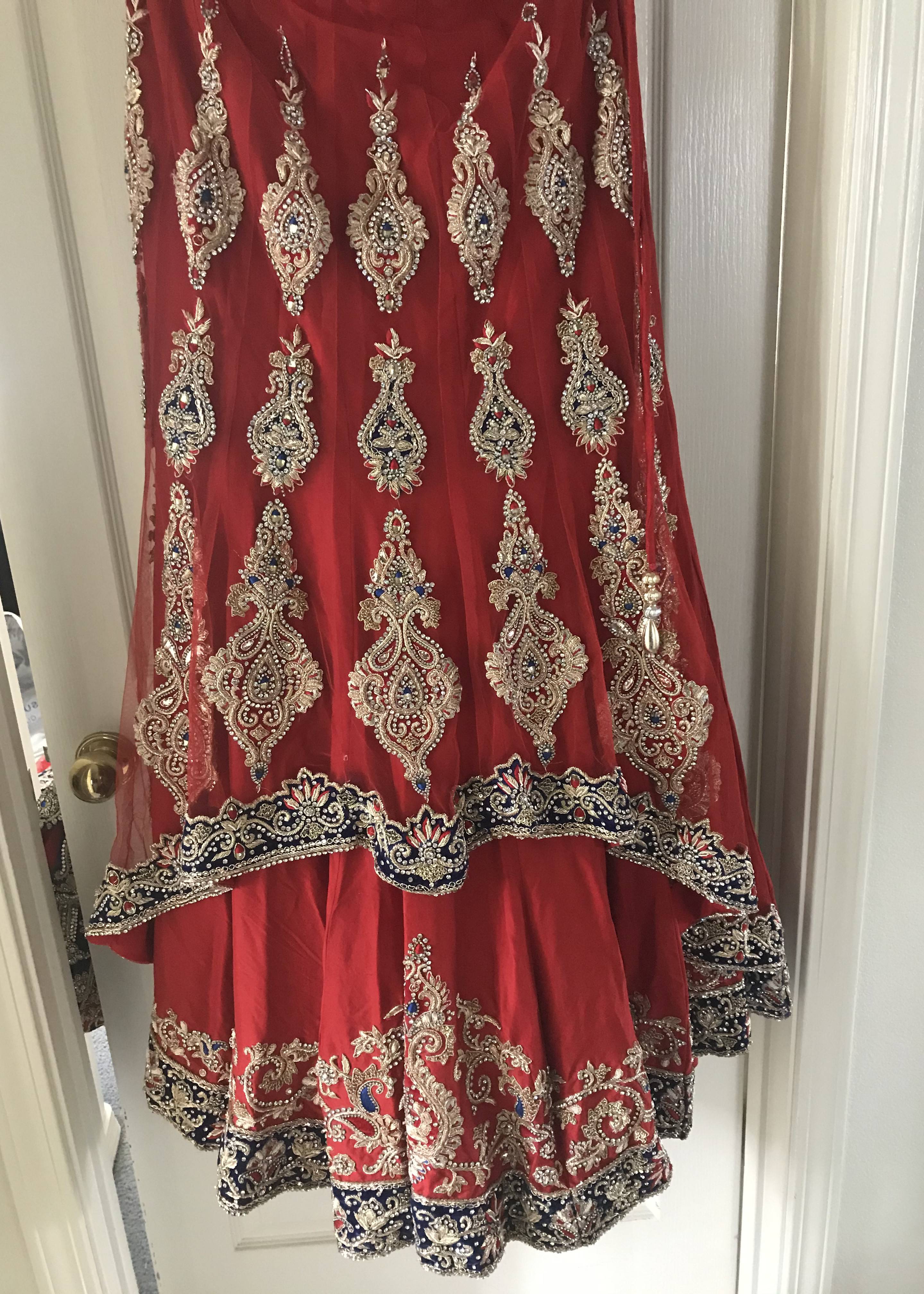 Red Bridal Corset Top Lehenga Image - 2