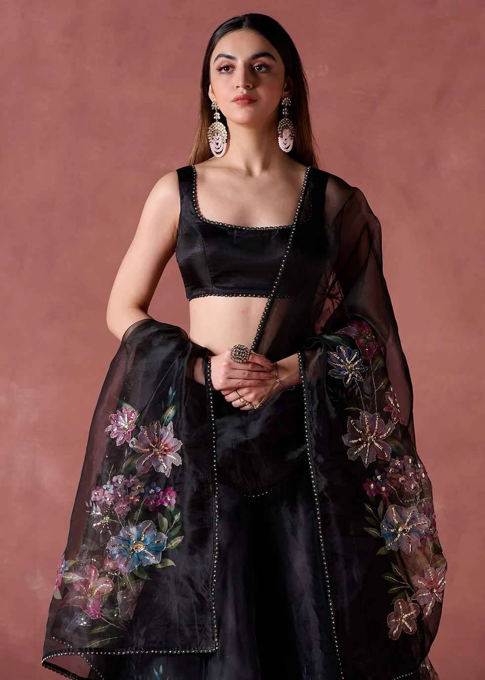 Black Floral Lehenga Image - 4
