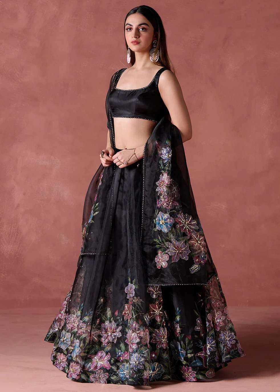 Black Floral Lehenga Image - 5