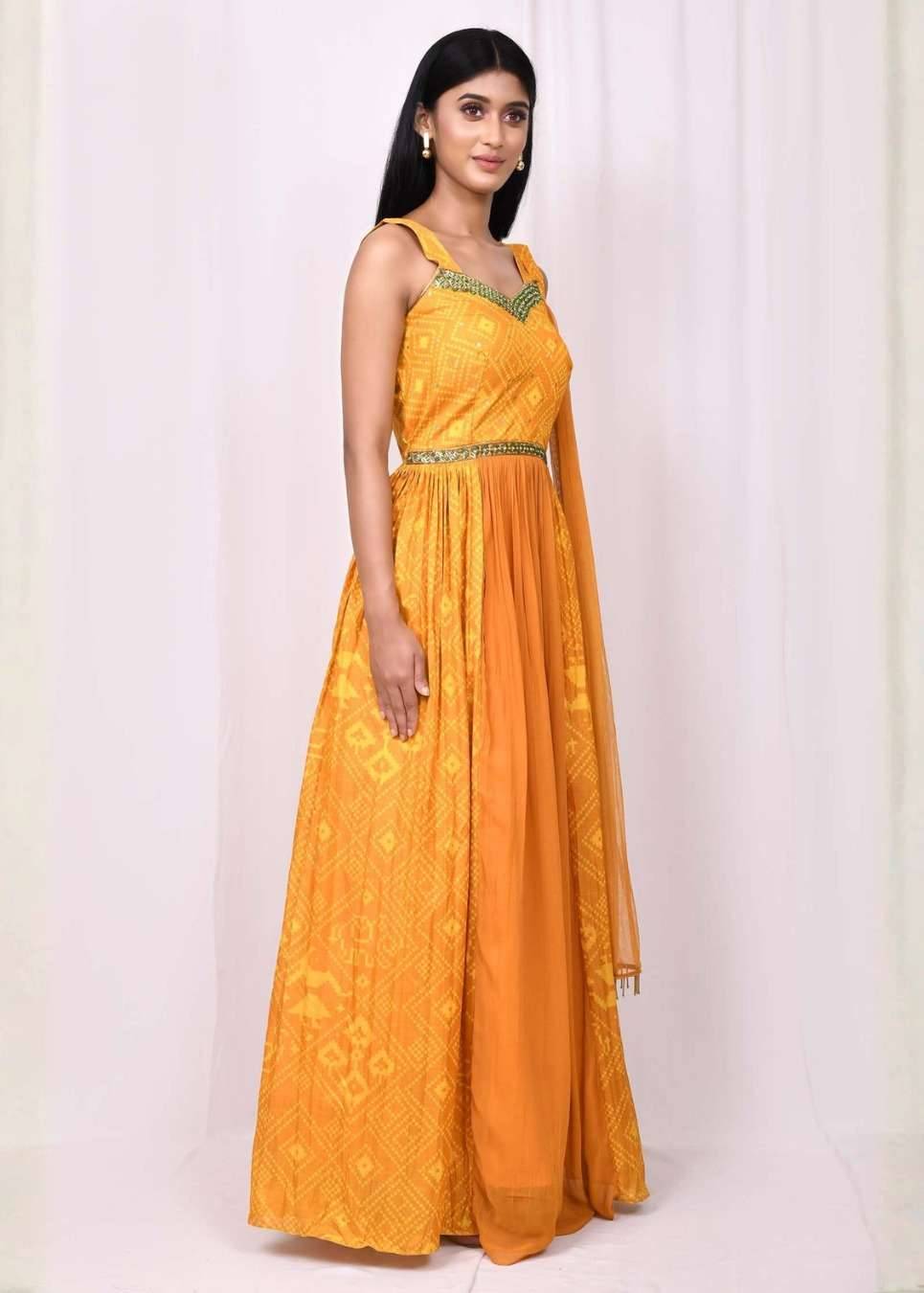 Yellow Geometric Print Anarkali Image - 2