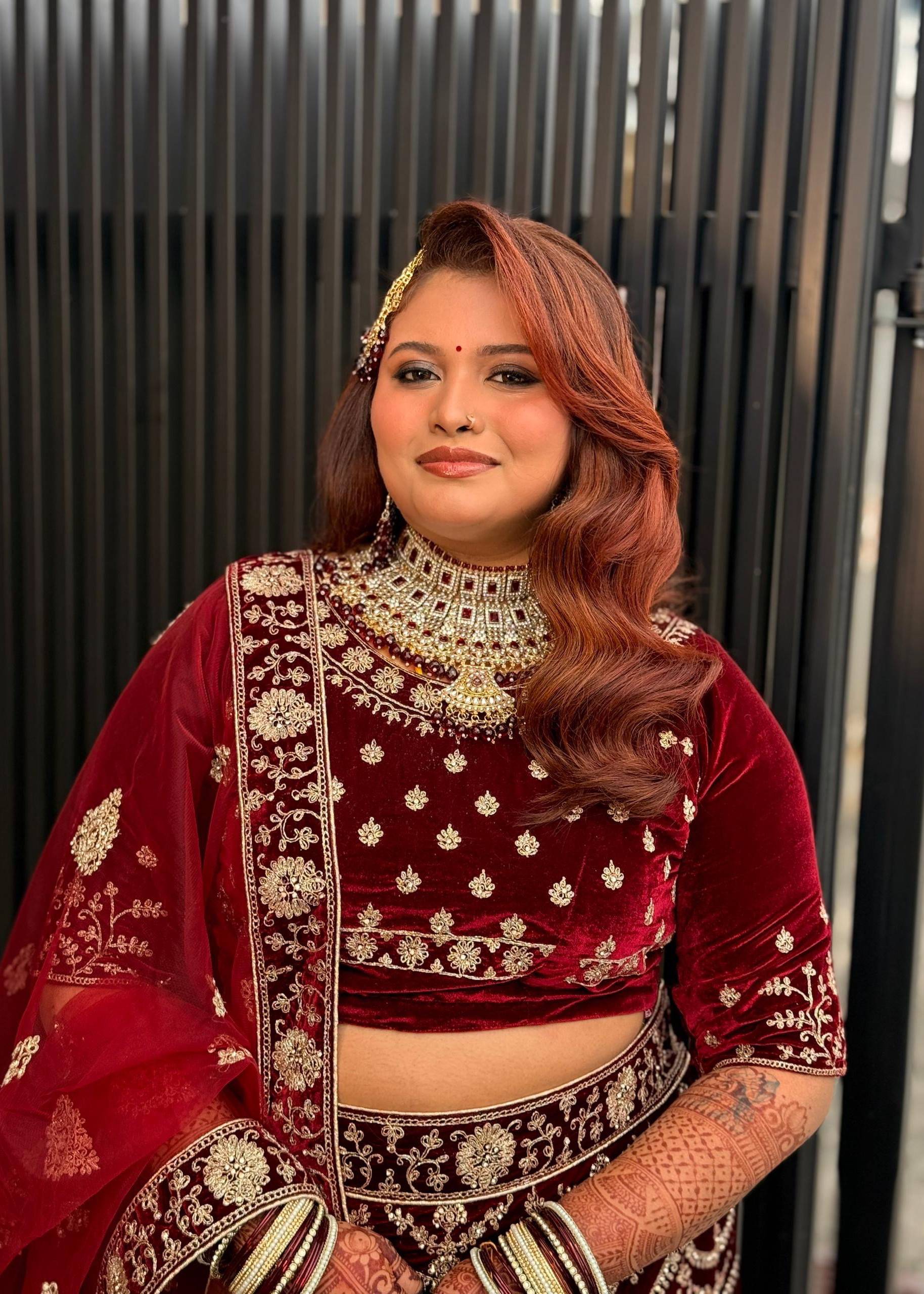 Maroon Velvet Bridal Lehenga Image - 3