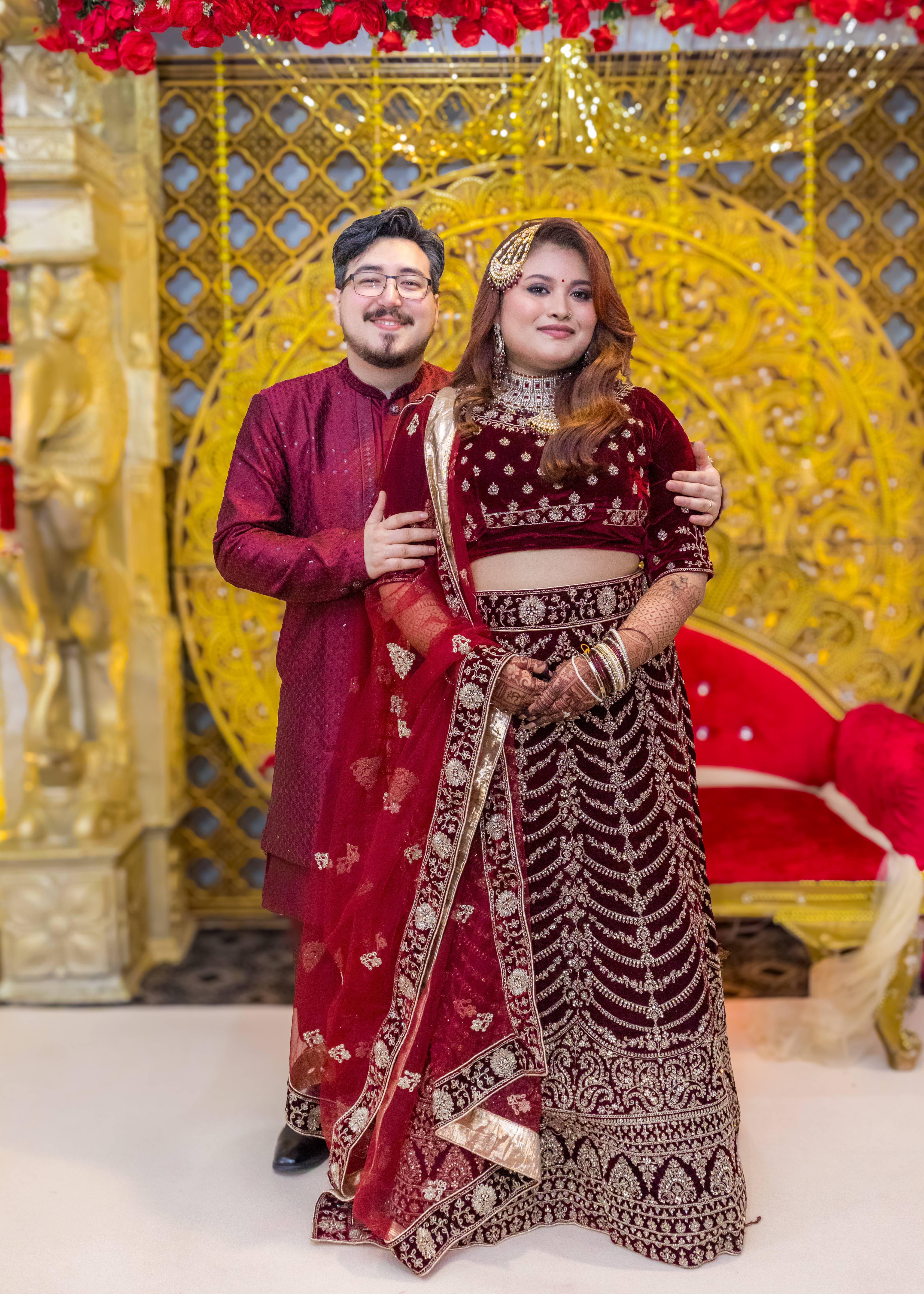 Maroon Velvet Bridal Lehenga Image - 1