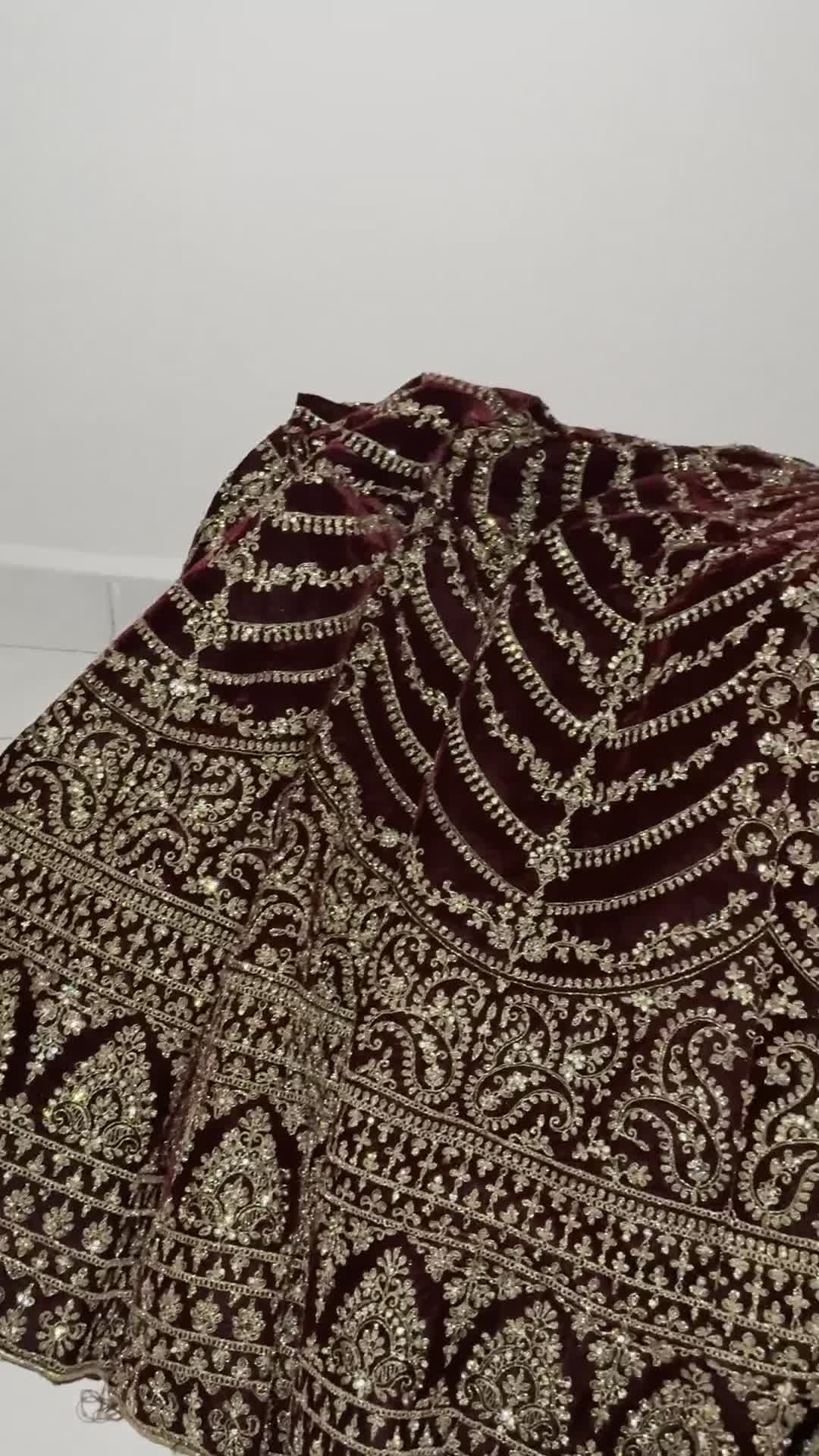 Maroon Velvet Bridal Lehenga Image - 4