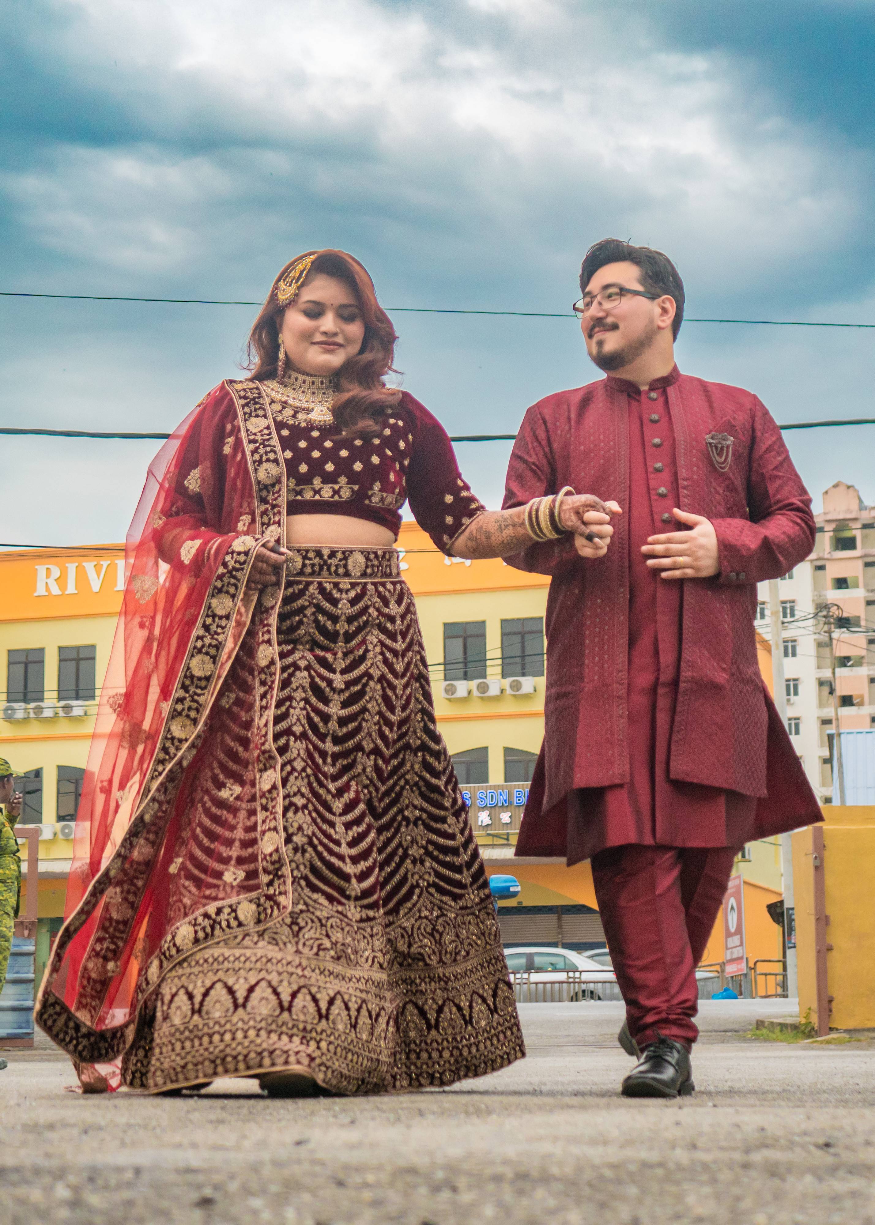 Maroon Velvet Bridal Lehenga Image - 0
