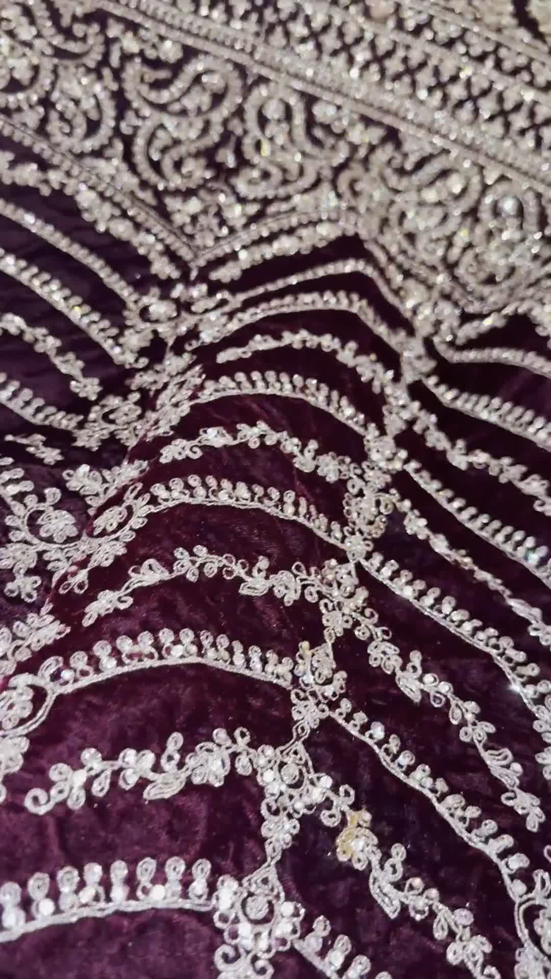 Maroon Velvet Bridal Lehenga Image - 7