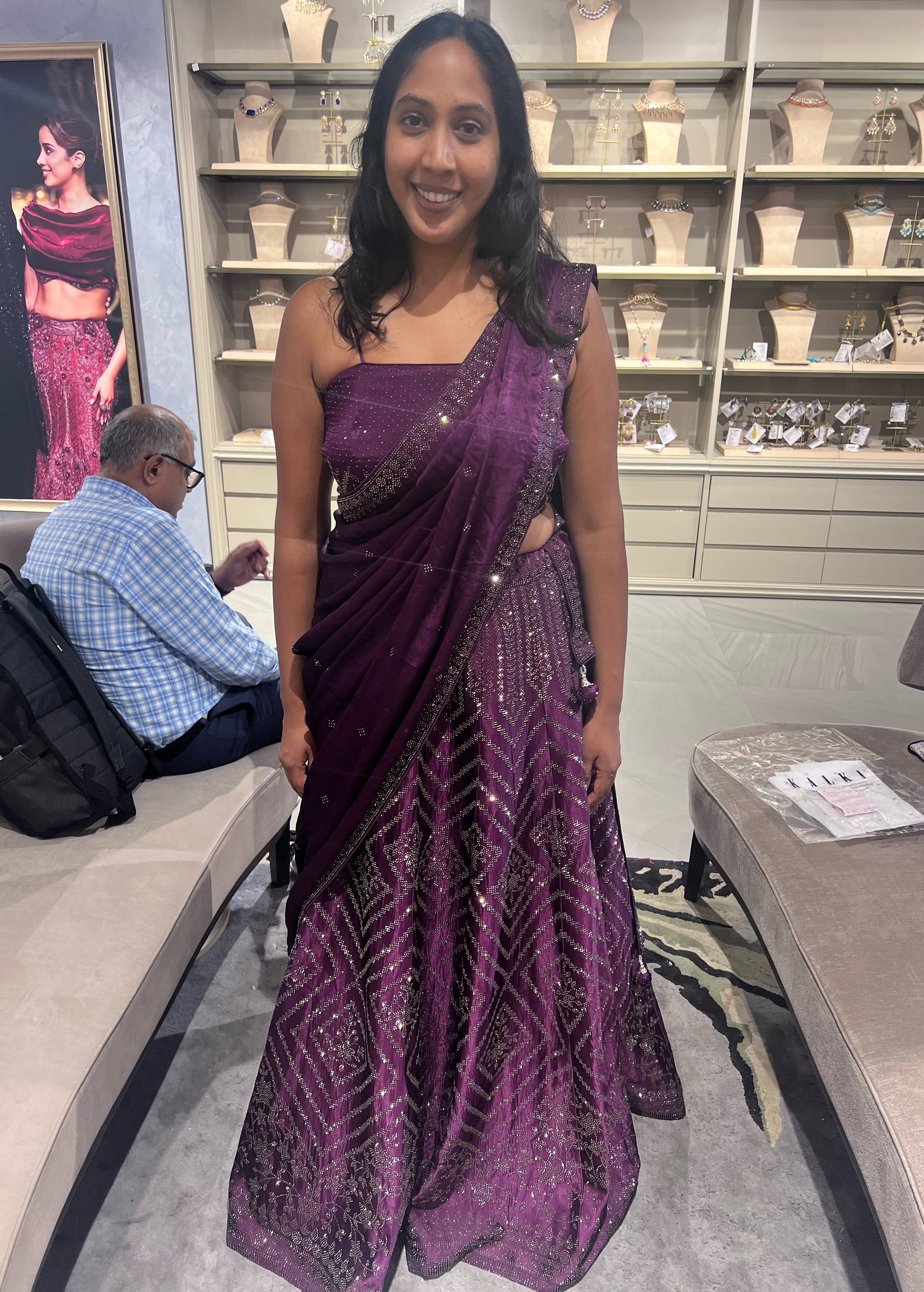 Purple Silk Lehenga with Swarovski Crystals Image - 1