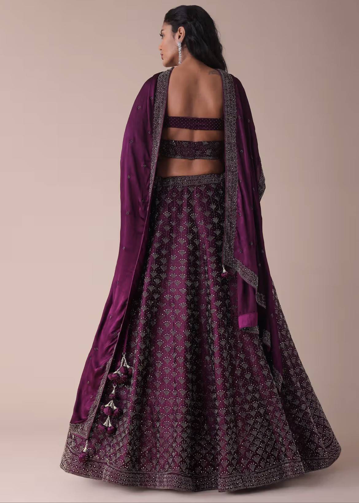 Purple Silk Lehenga with Swarovski Crystals Image - 3