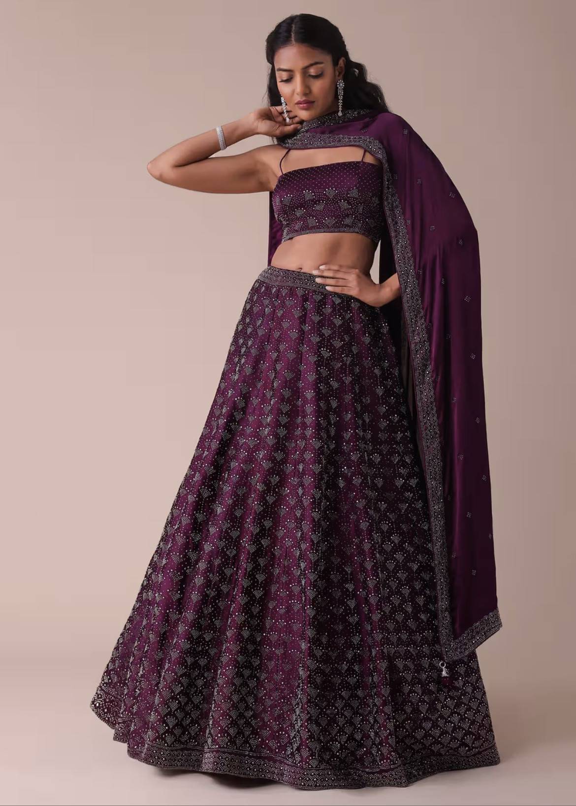Purple Silk Lehenga with Swarovski Crystals Image - 2