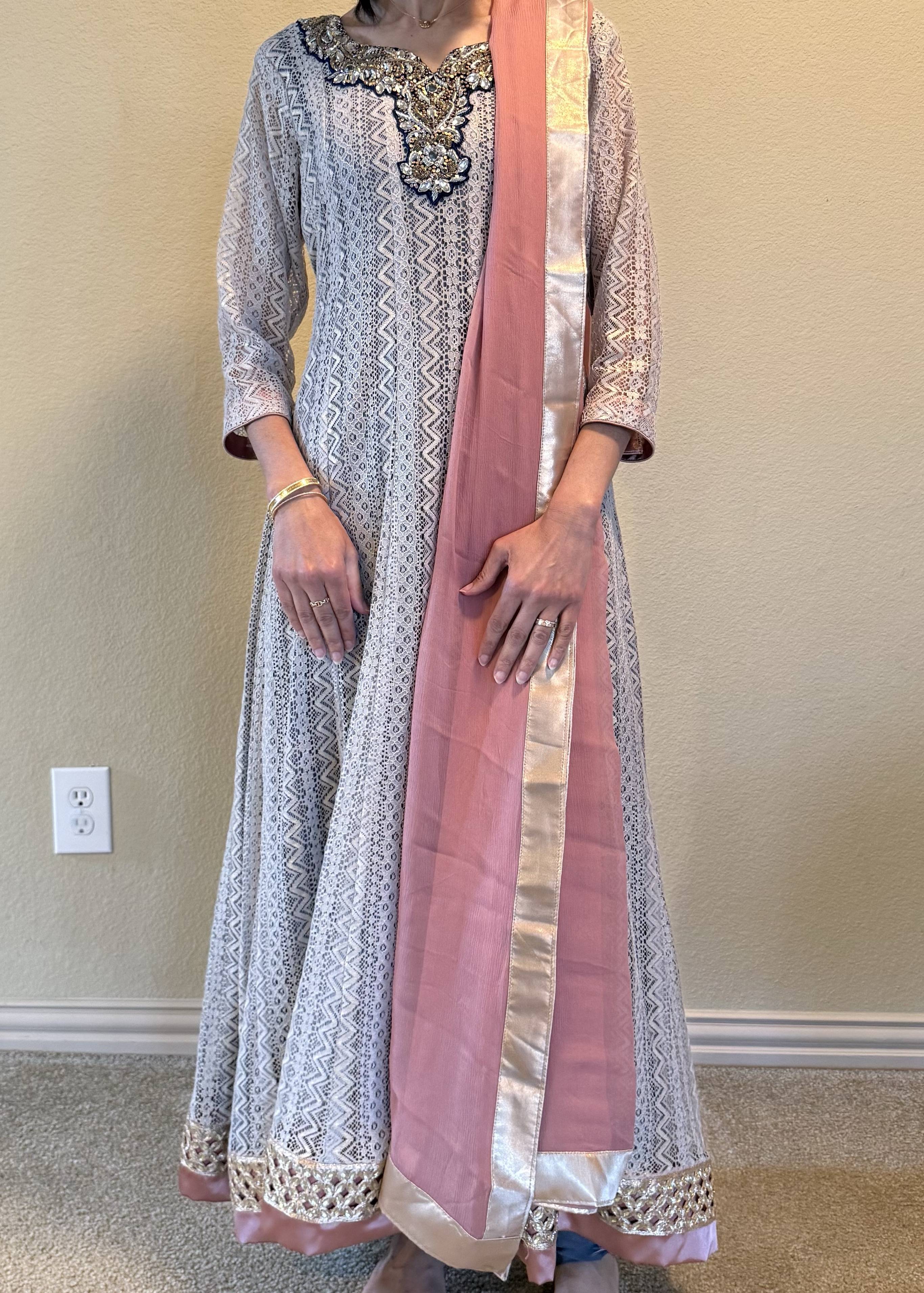 Gray Lace Anarkali Set Image - 0