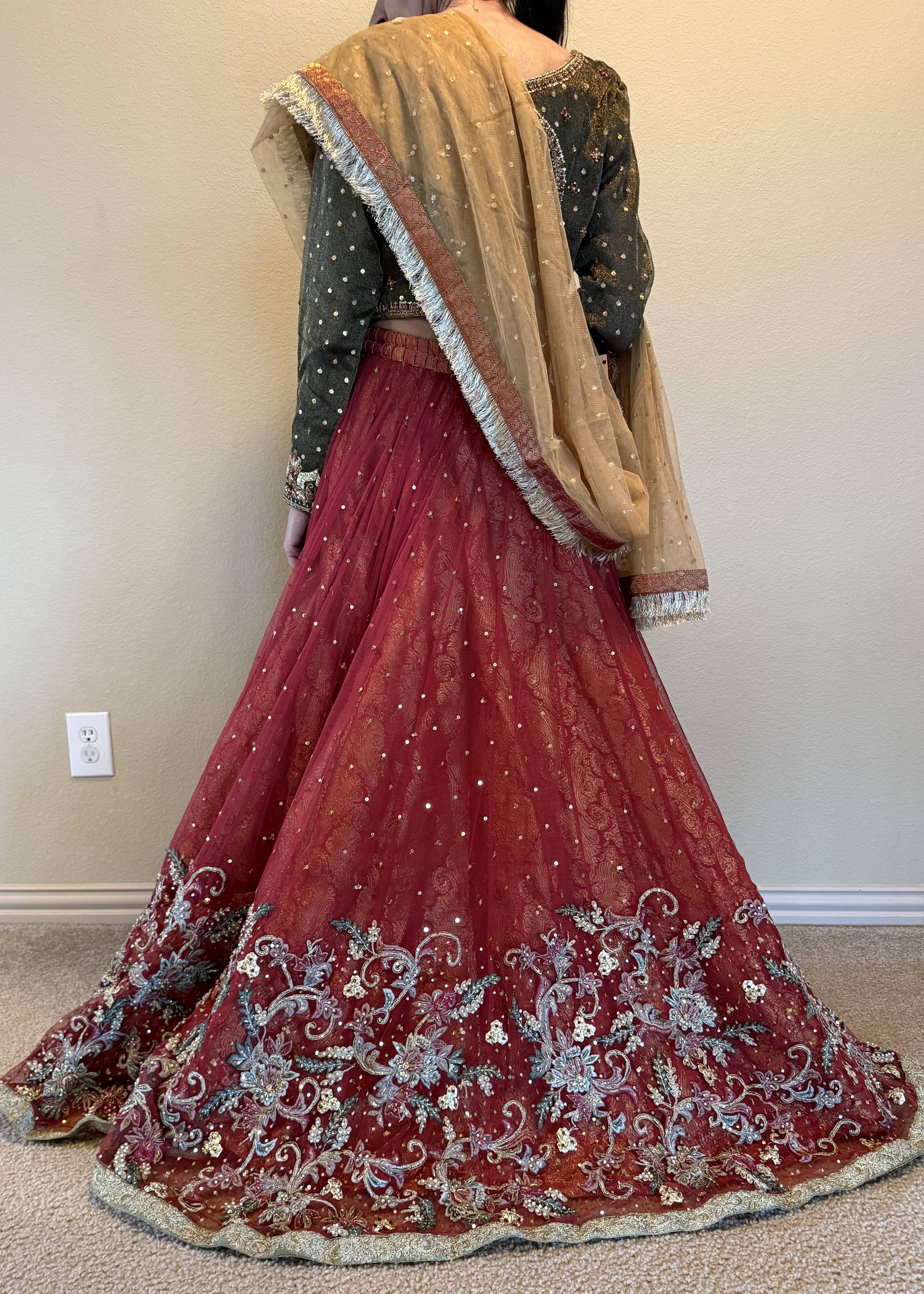Orange Red Bridal Lehenga Image - 3